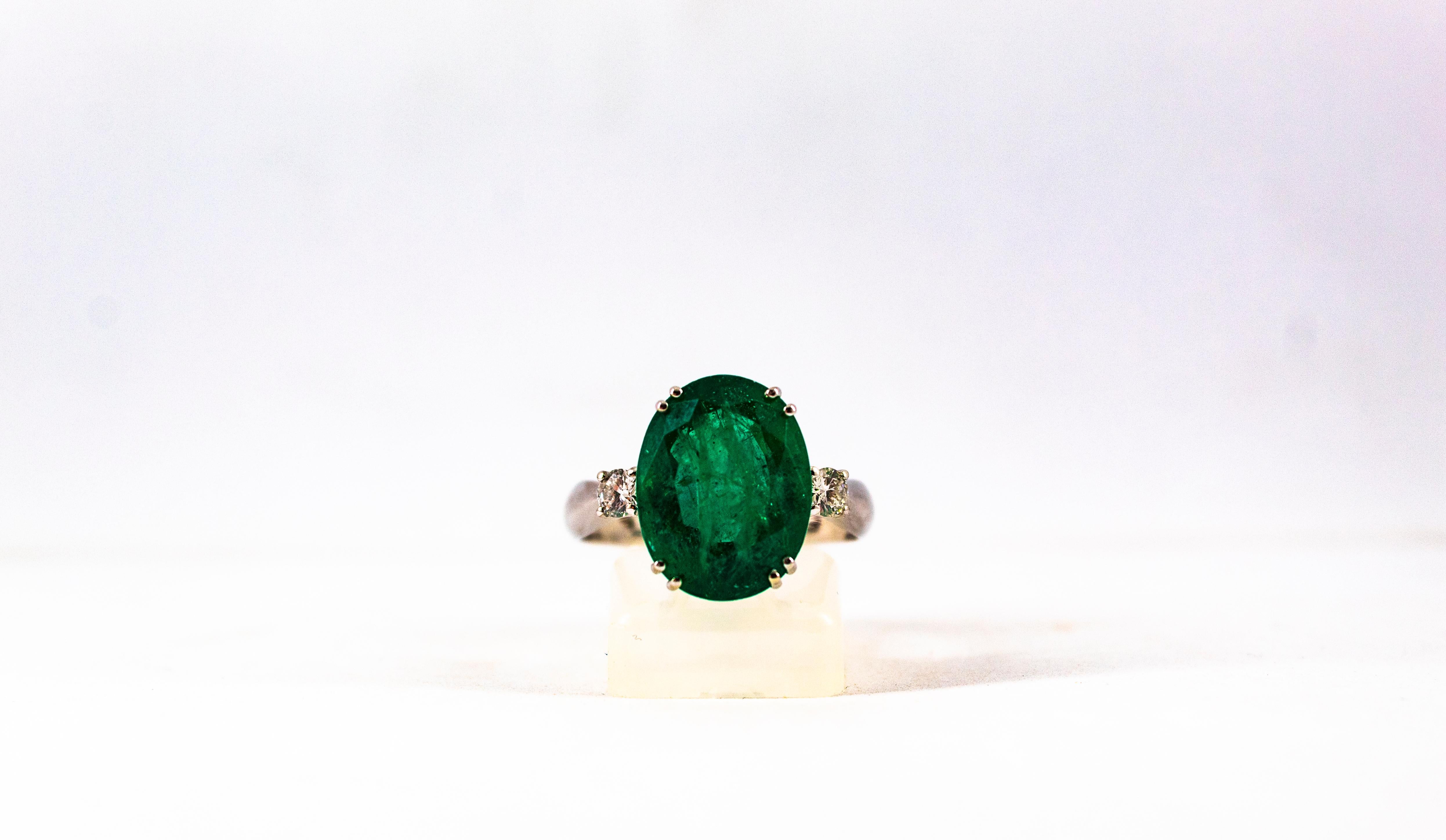Art Deco Style 6.29 Carat Emerald 0.20 Carat Diamond White Gold Cocktail Ring 5