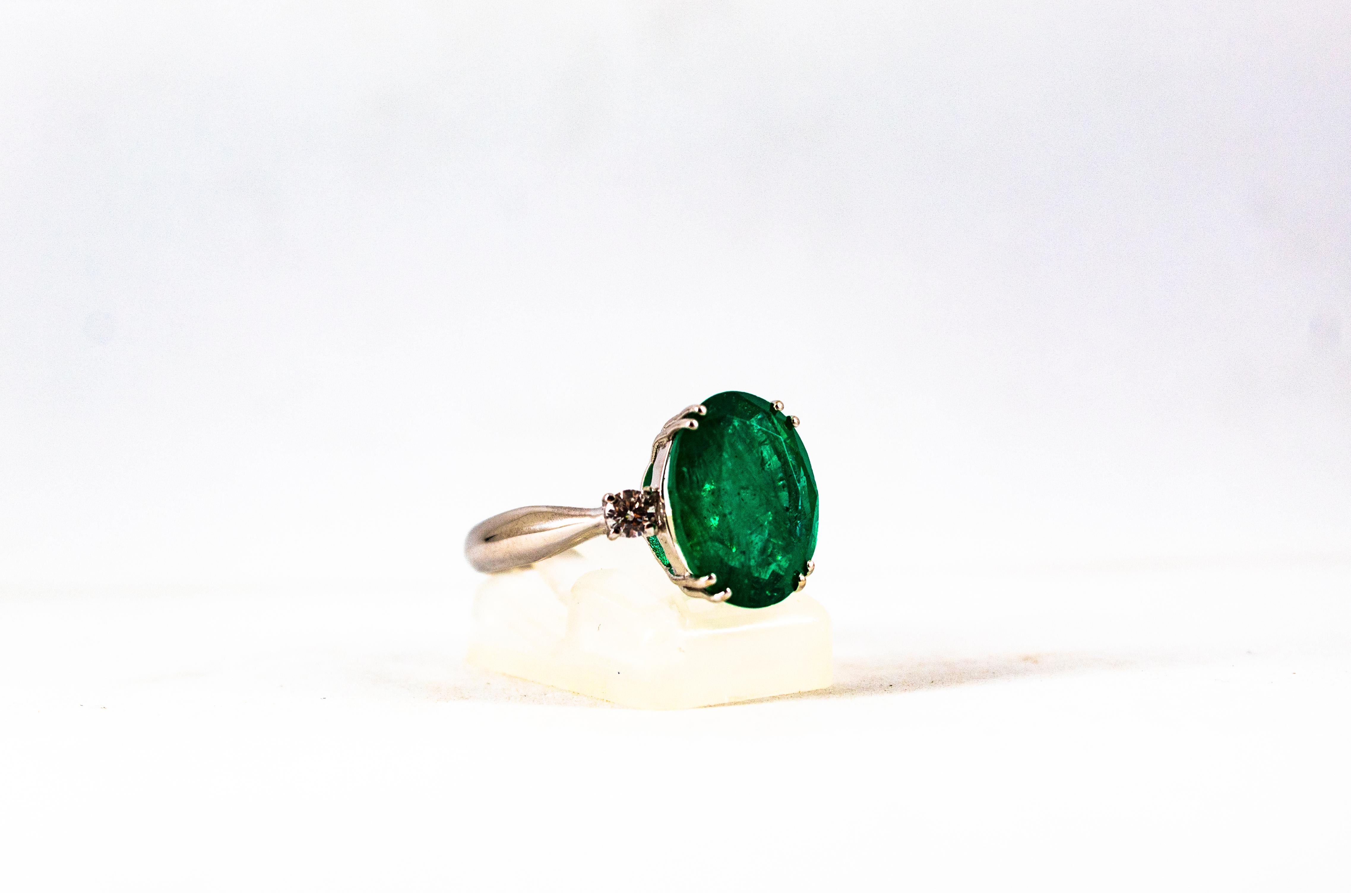 Art Deco Style 6.29 Carat Emerald 0.20 Carat Diamond White Gold Cocktail Ring 7