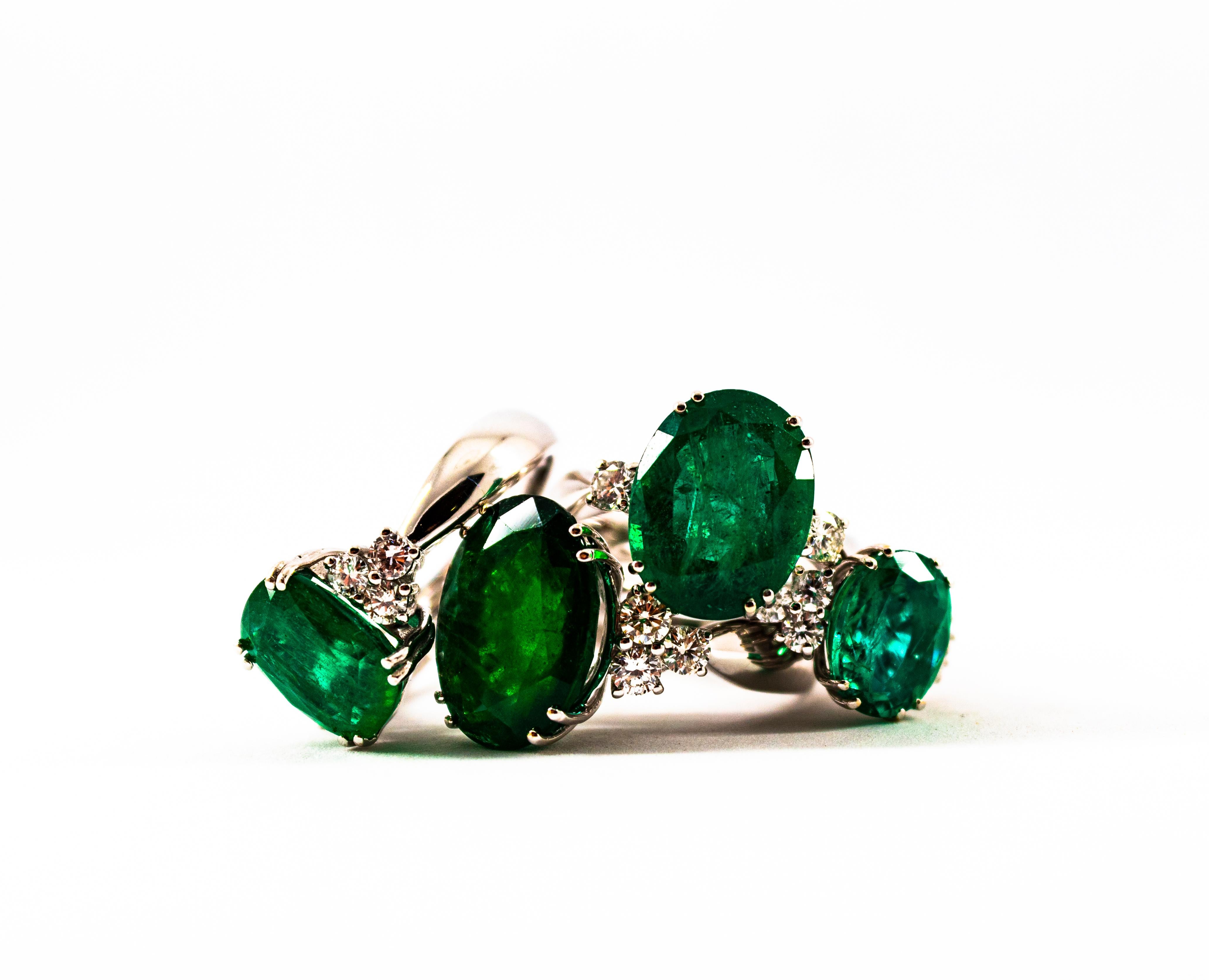 Art Deco Style 6.29 Carat Emerald 0.20 Carat Diamond White Gold Cocktail Ring 8