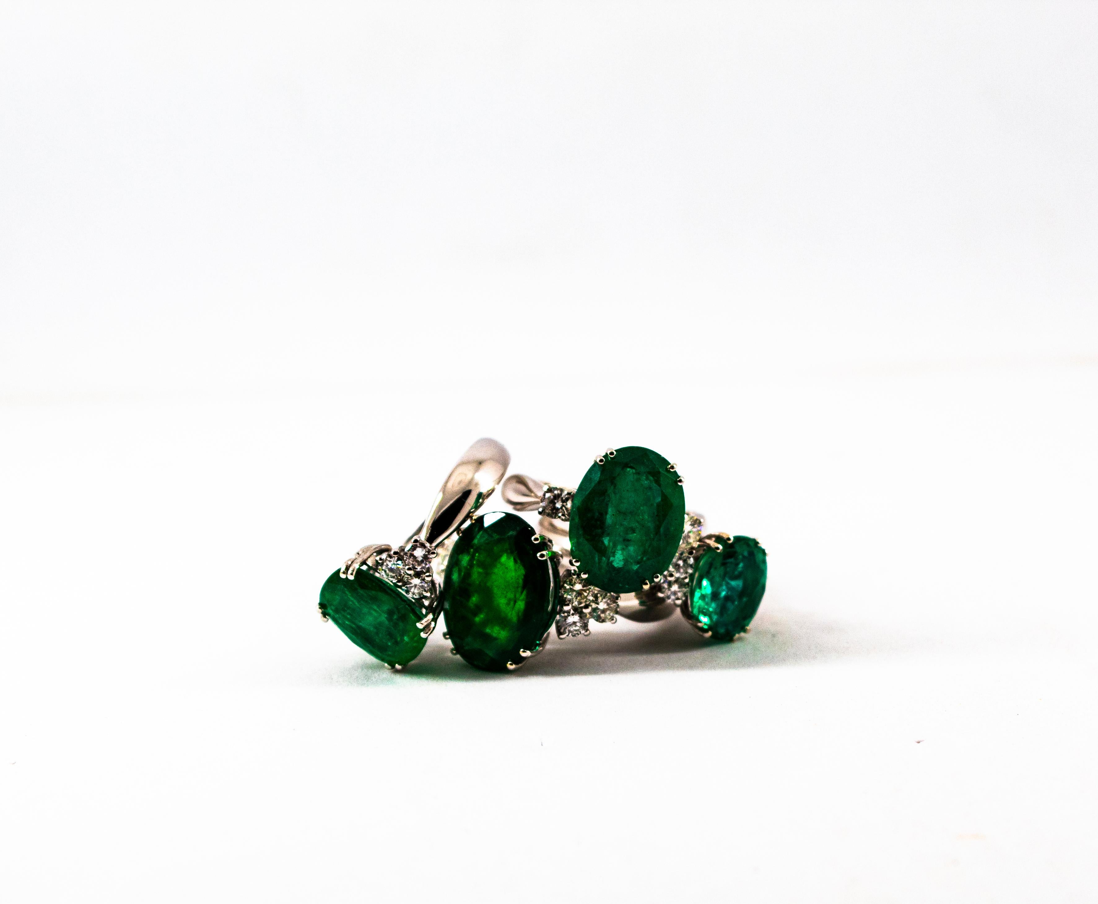 Art Deco Style 6.29 Carat Emerald 0.20 Carat Diamond White Gold Cocktail Ring 9
