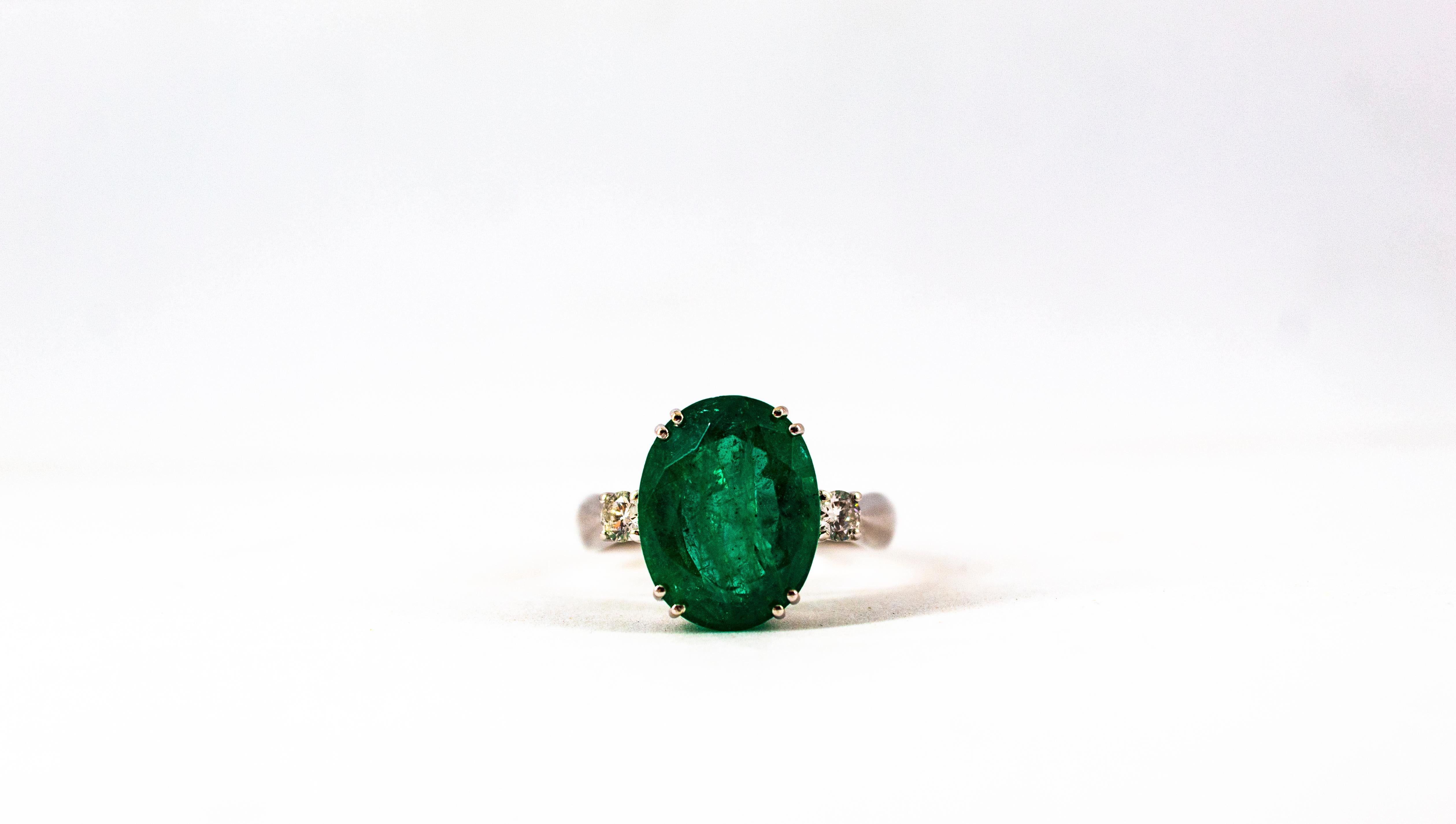 Art Deco Style 6.29 Carat Emerald 0.20 Carat Diamond White Gold Cocktail Ring 11
