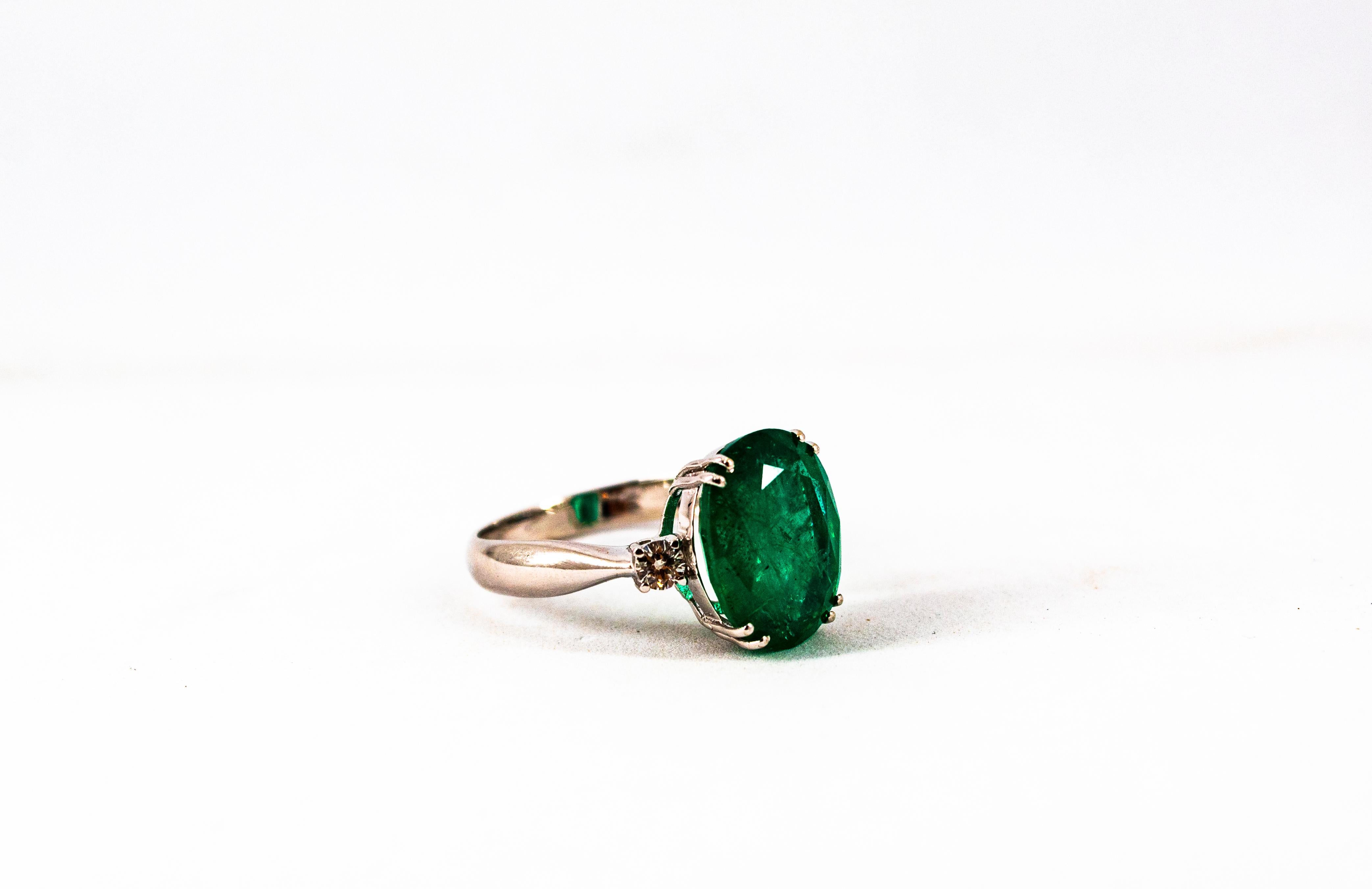 Art Deco Style 6.29 Carat Emerald 0.20 Carat Diamond White Gold Cocktail Ring 12