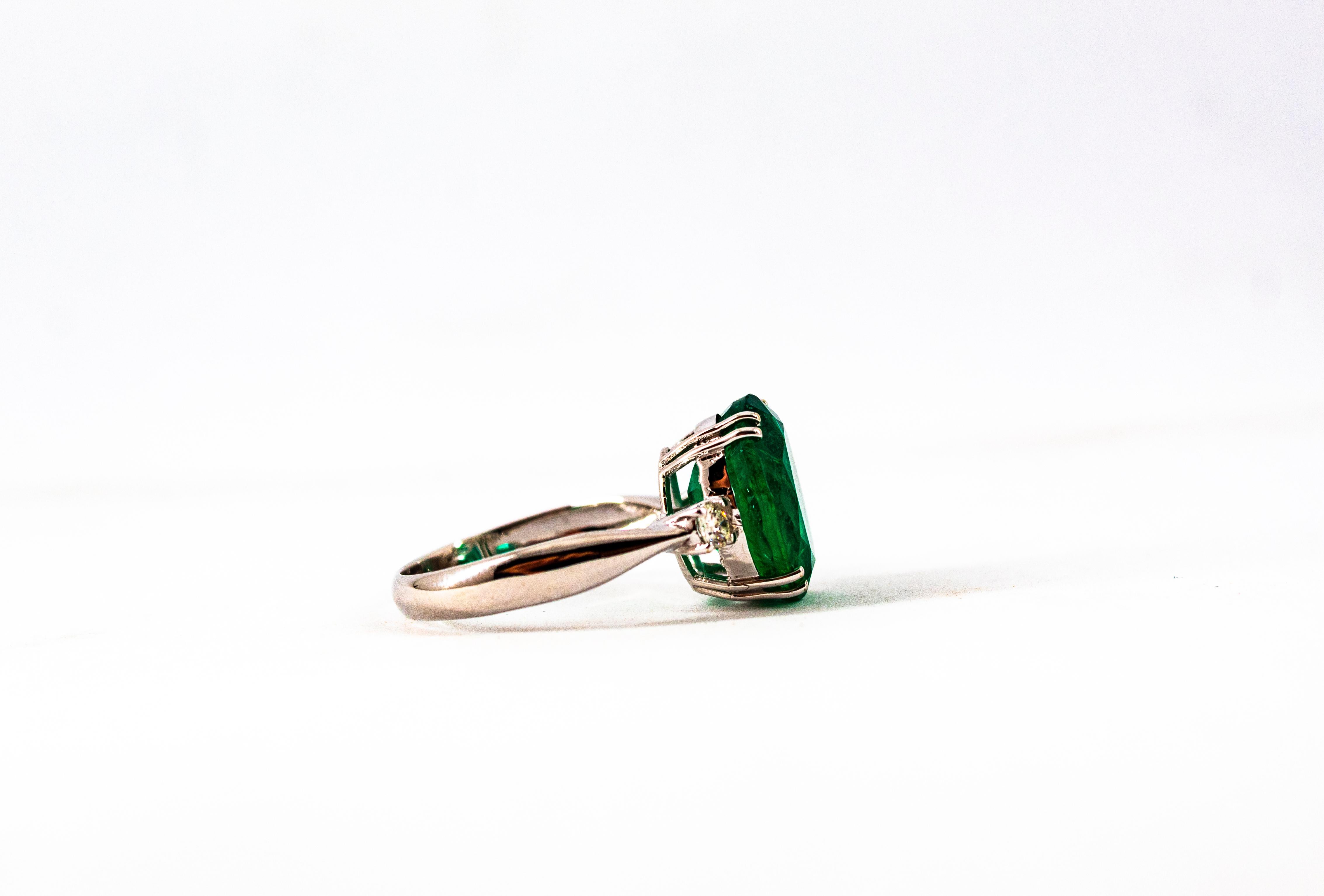 Art Deco Style 6.29 Carat Emerald 0.20 Carat Diamond White Gold Cocktail Ring 13