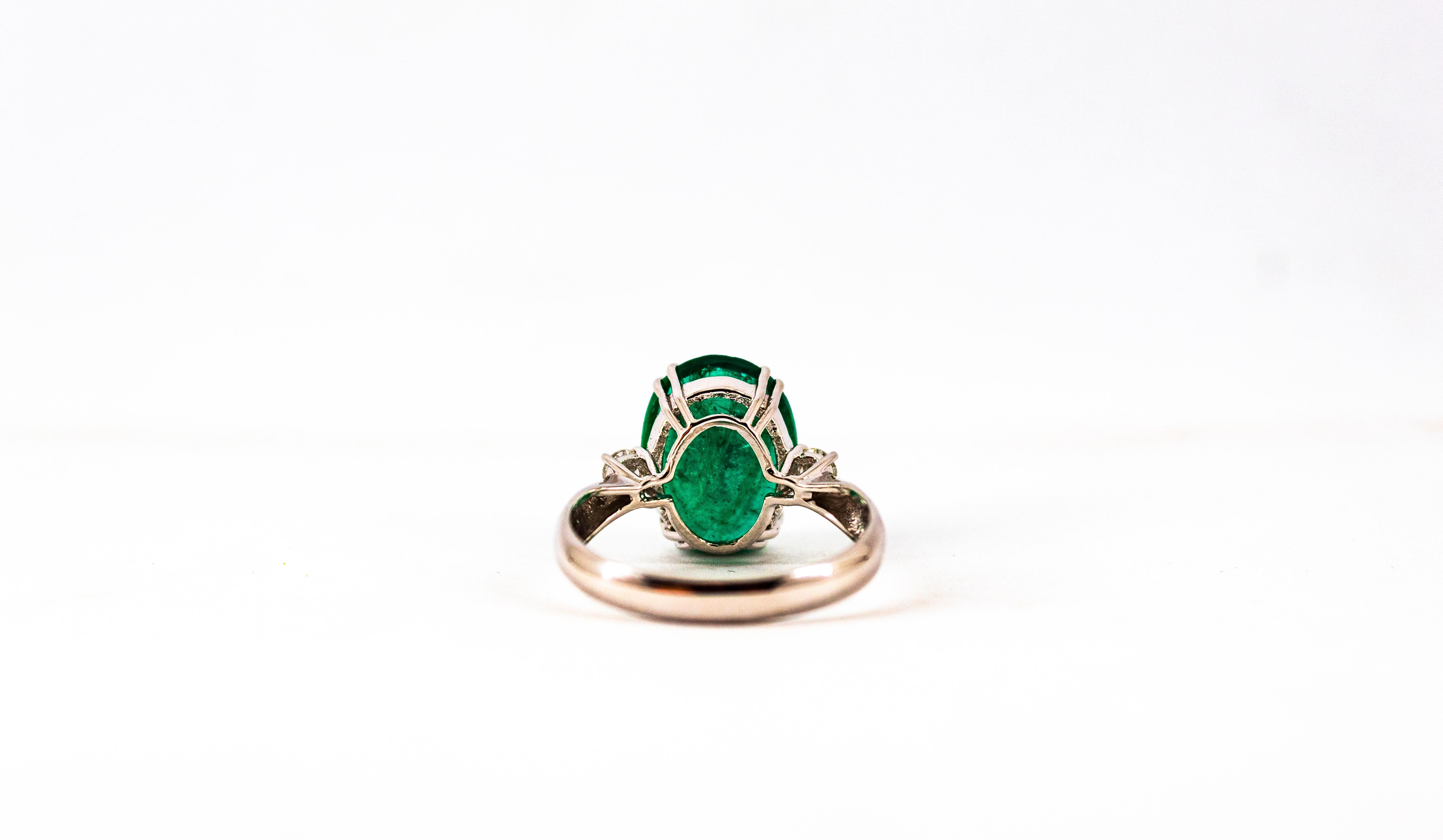 Art Deco Style 6.29 Carat Emerald 0.20 Carat Diamond White Gold Cocktail Ring 14
