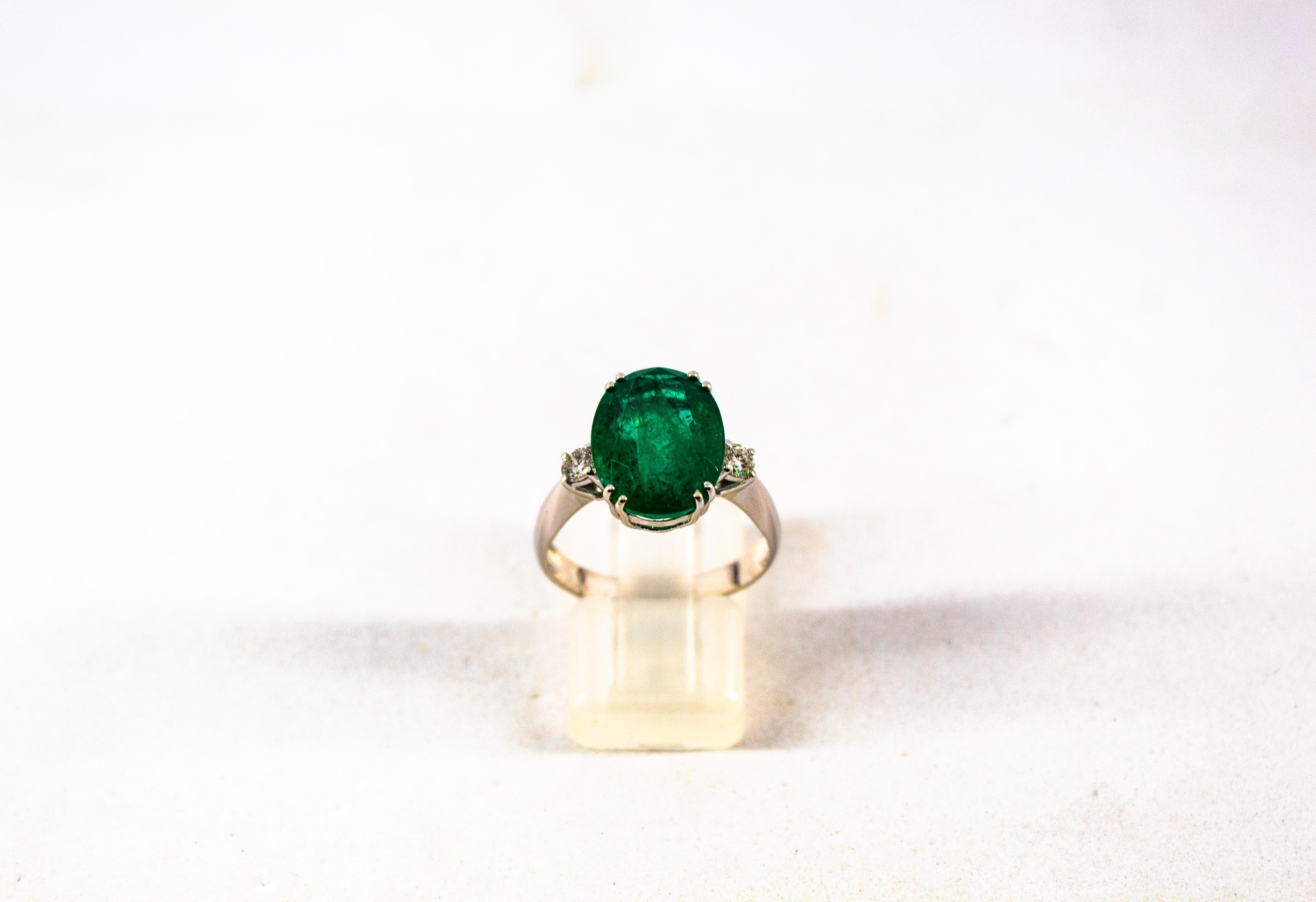 Art Deco Style 6.29 Carat Emerald 0.20 Carat Diamond White Gold Cocktail Ring In New Condition In Naples, IT