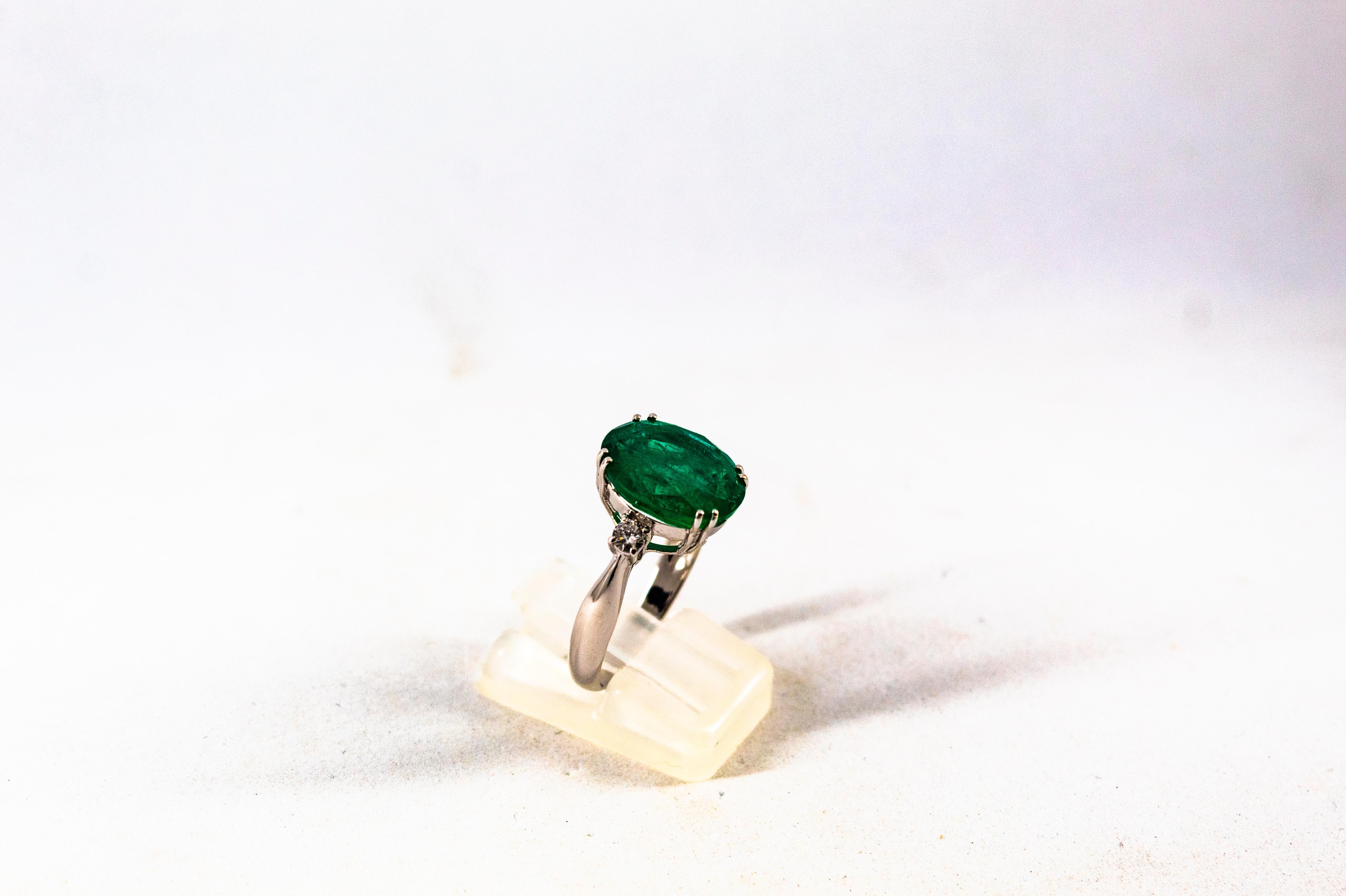 Art Deco Style 6.29 Carat Emerald 0.20 Carat Diamond White Gold Cocktail Ring 1