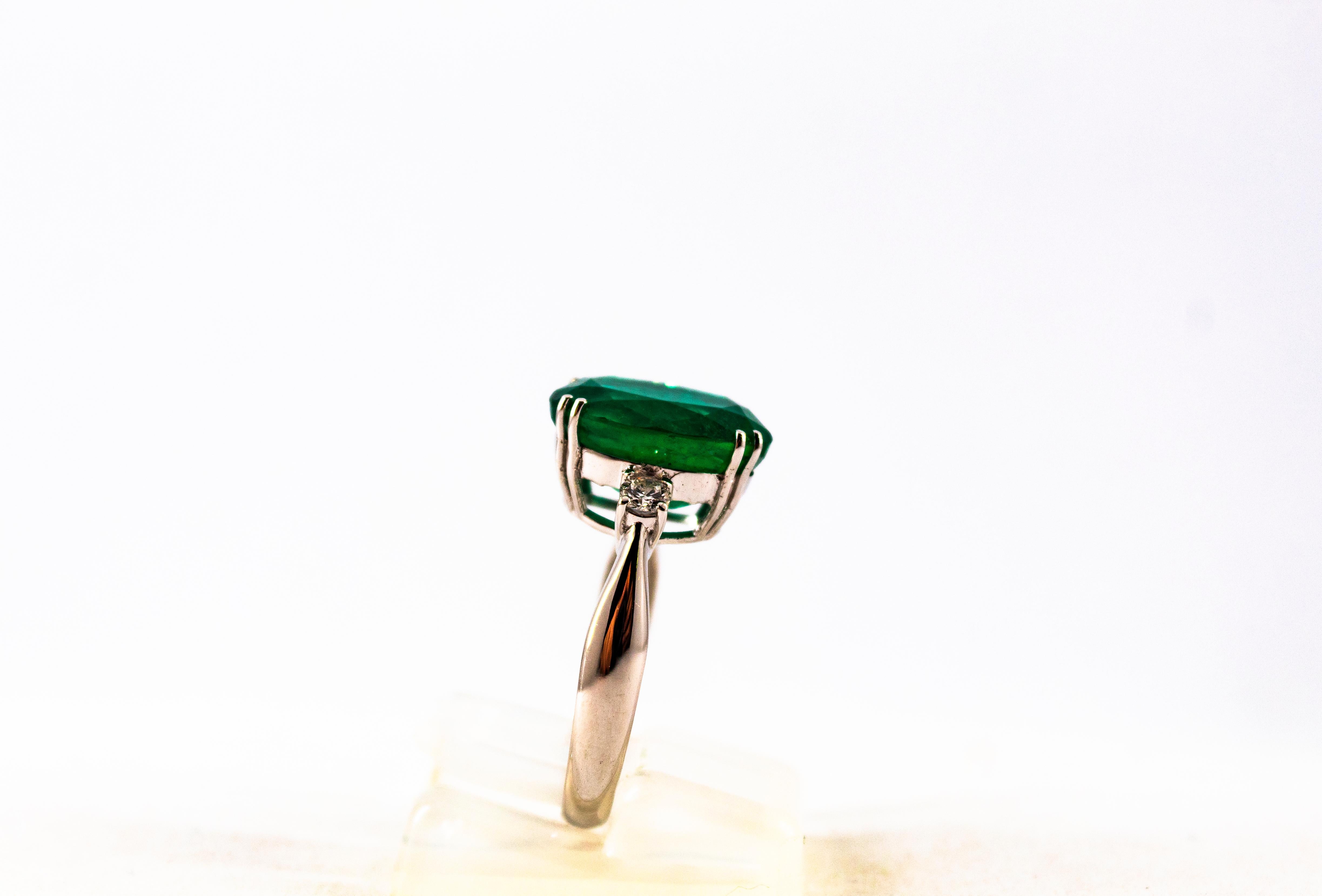 Art Deco Style 6.29 Carat Emerald 0.20 Carat Diamond White Gold Cocktail Ring 2