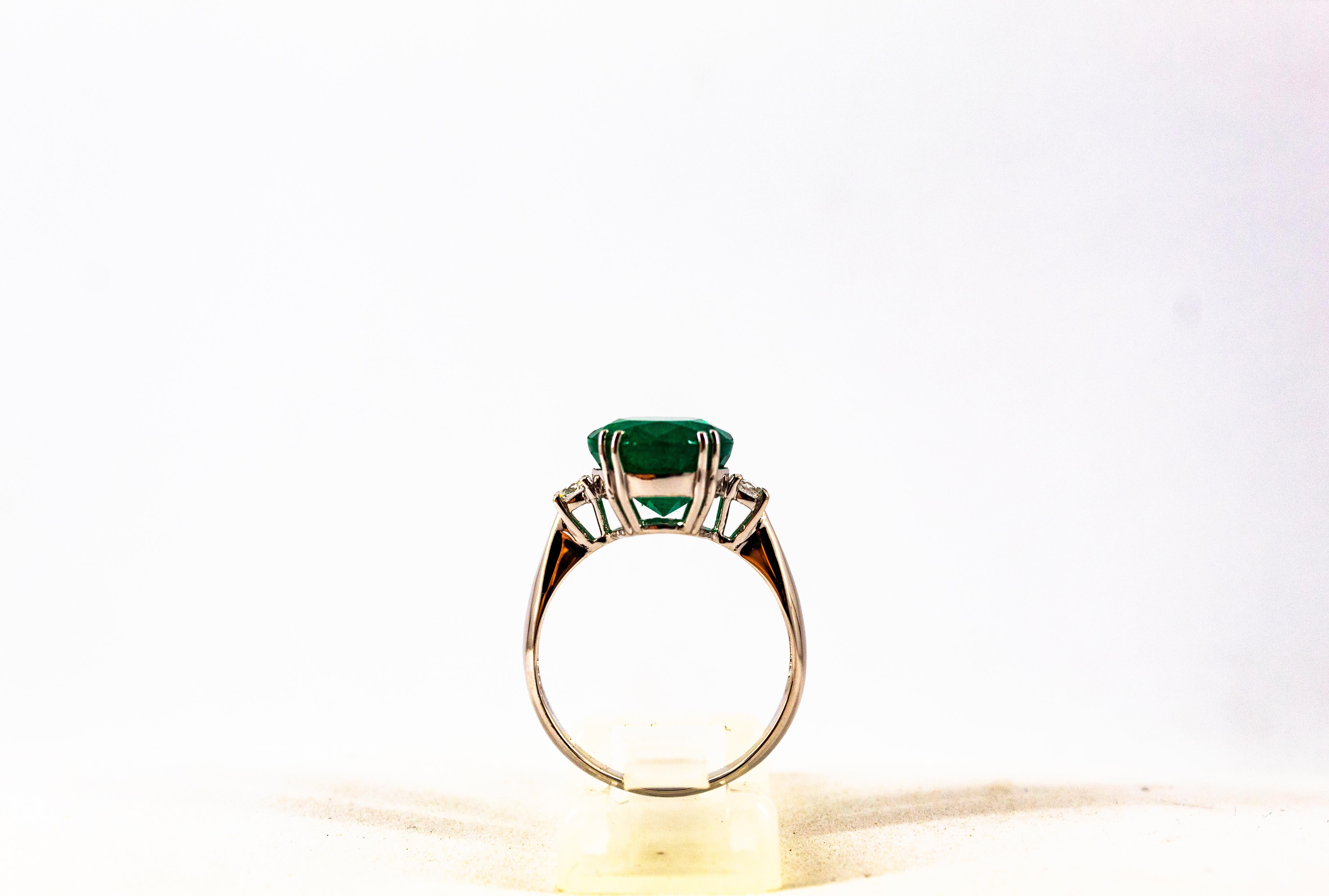 Art Deco Style 6.29 Carat Emerald 0.20 Carat Diamond White Gold Cocktail Ring 3