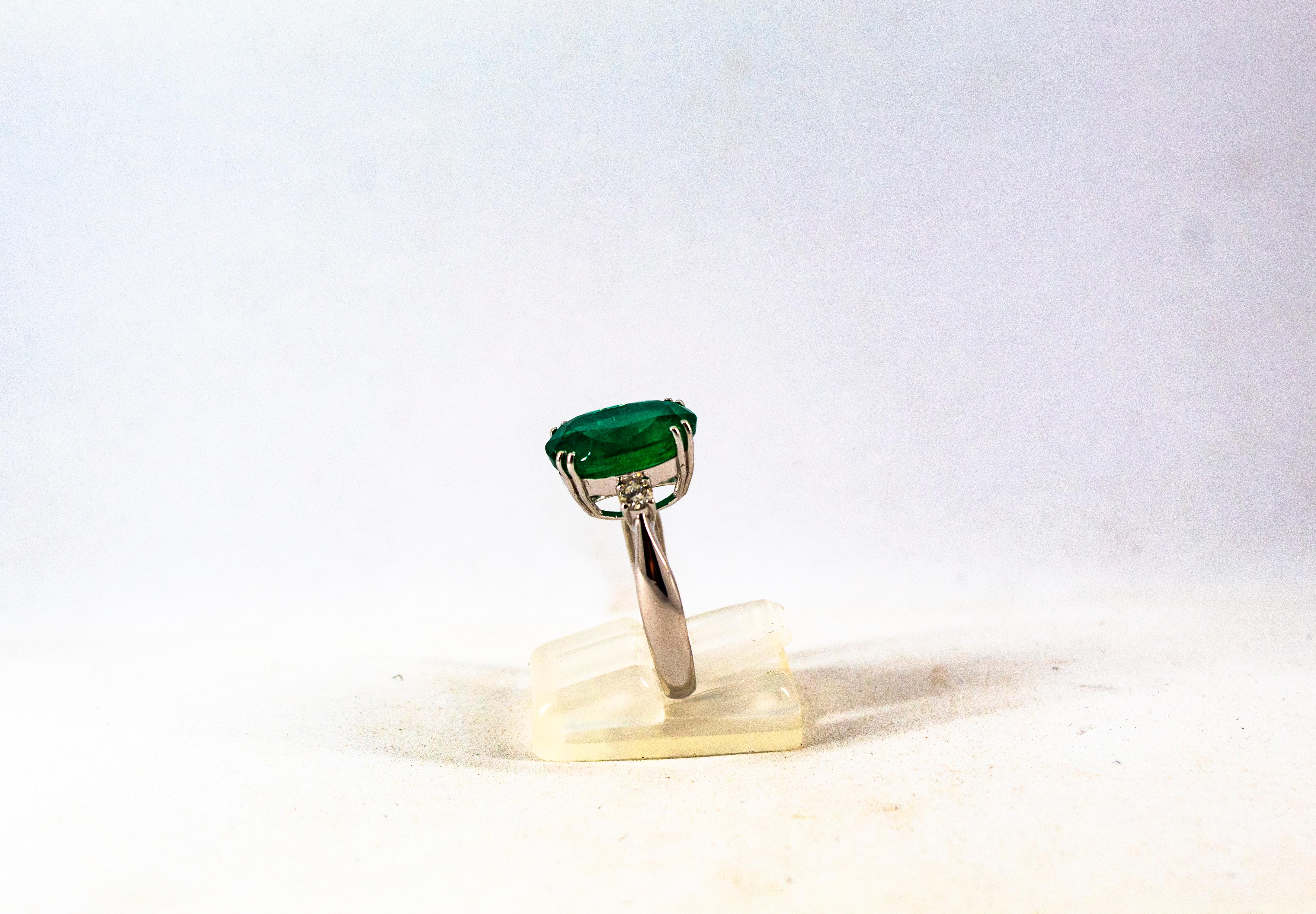 Art Deco Style 6.29 Carat Emerald 0.20 Carat Diamond White Gold Cocktail Ring 4