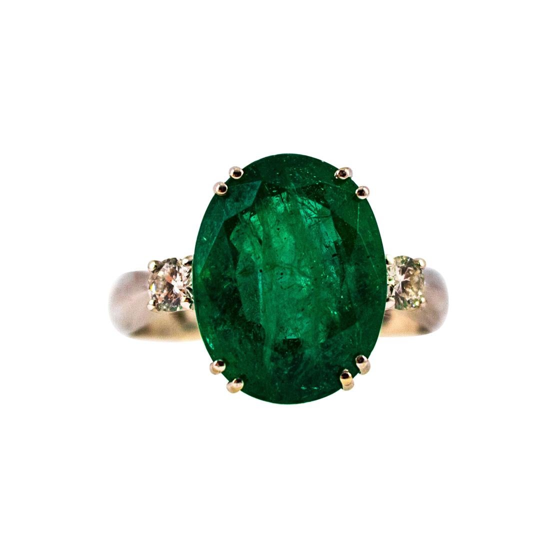 Art Deco Style 6.29 Carat Emerald 0.20 Carat Diamond White Gold Cocktail Ring