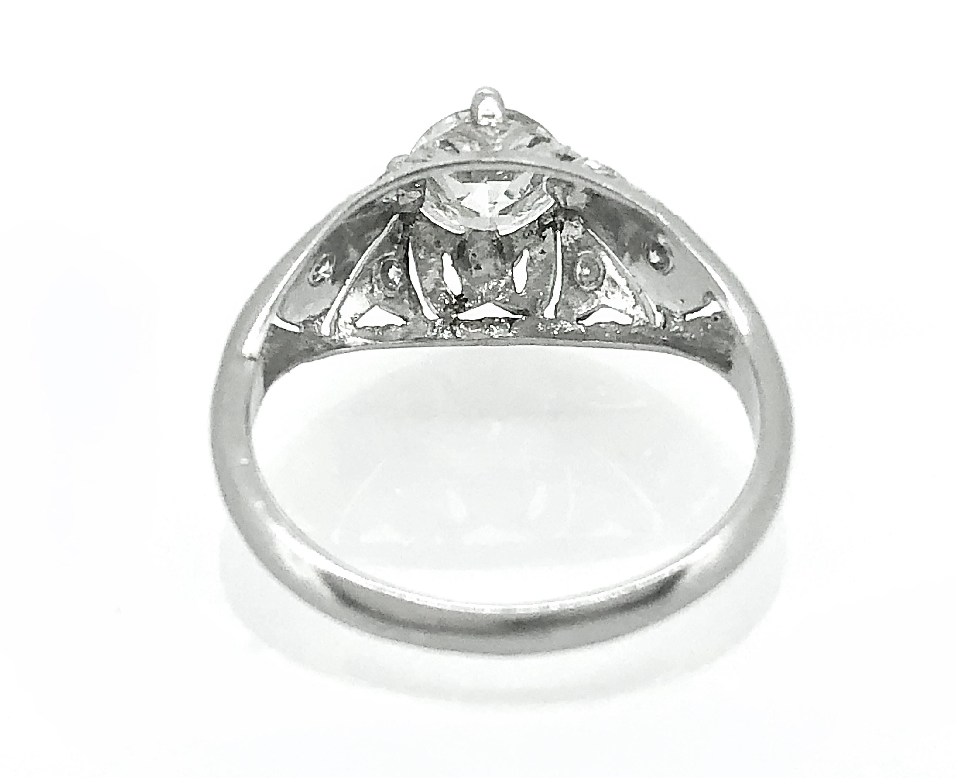 Women's Art Deco .63 Carat Diamond Platinum Engagement Ring For Sale