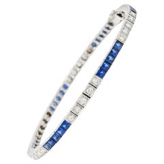 Art Deco 6.30 Carats Sapphire Diamond Platinum Line Bracelet