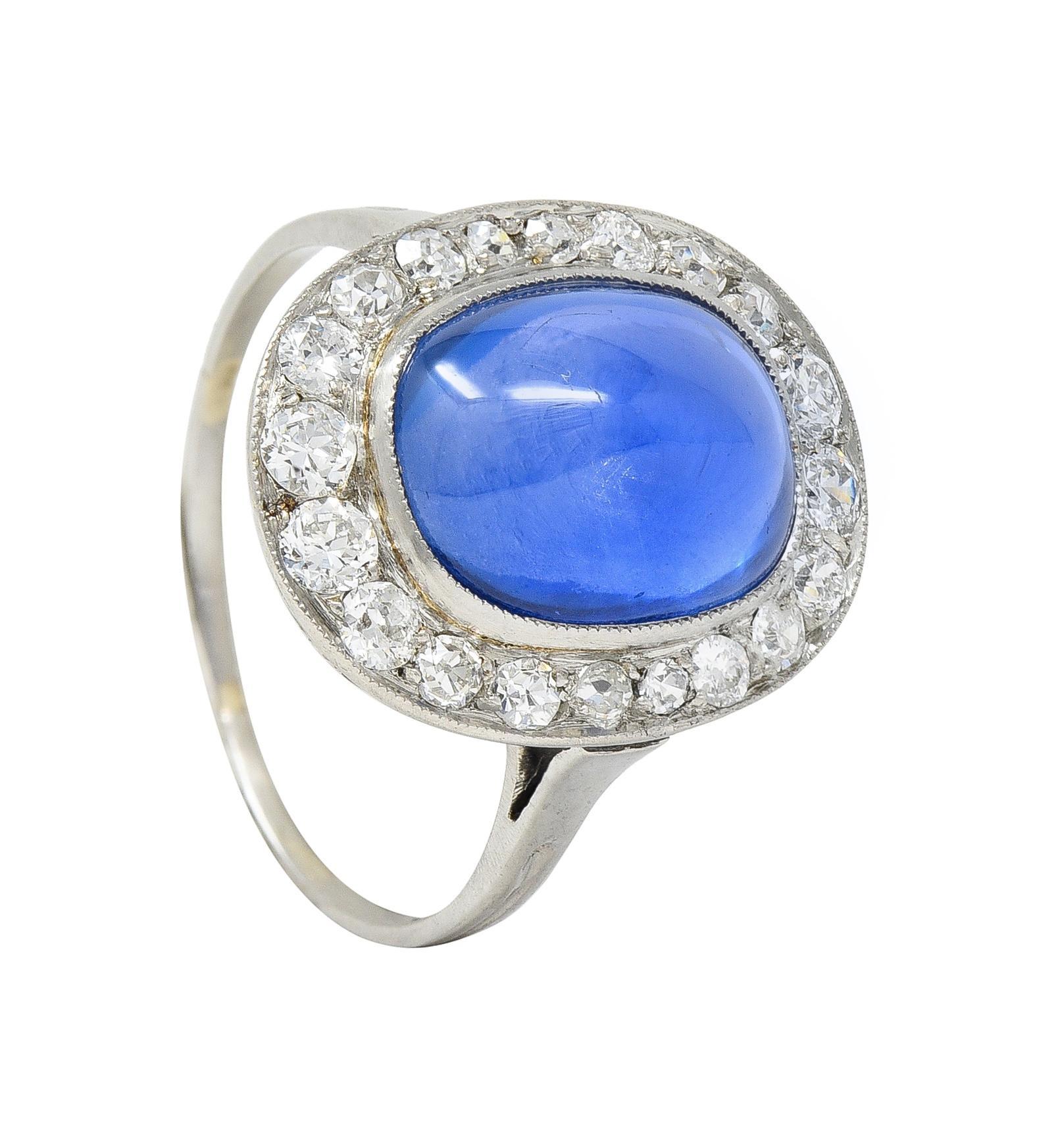Art Deco 6.32 CTW No Heat Burma Sapphire Diamond Platinum Halo Ring AGL For Sale 5