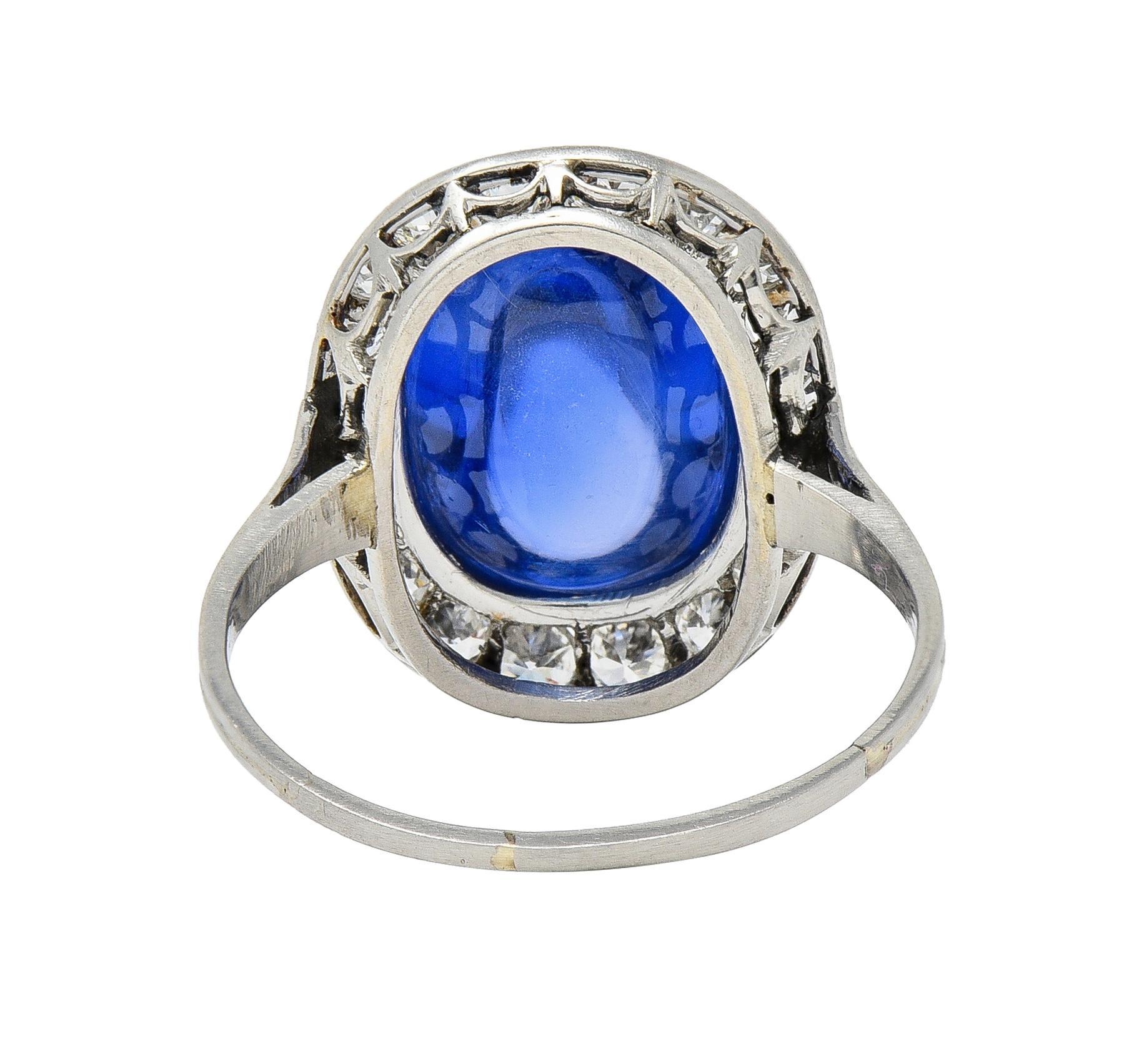 Women's or Men's Art Deco 6.32 CTW No Heat Burma Sapphire Diamond Platinum Halo Ring AGL For Sale