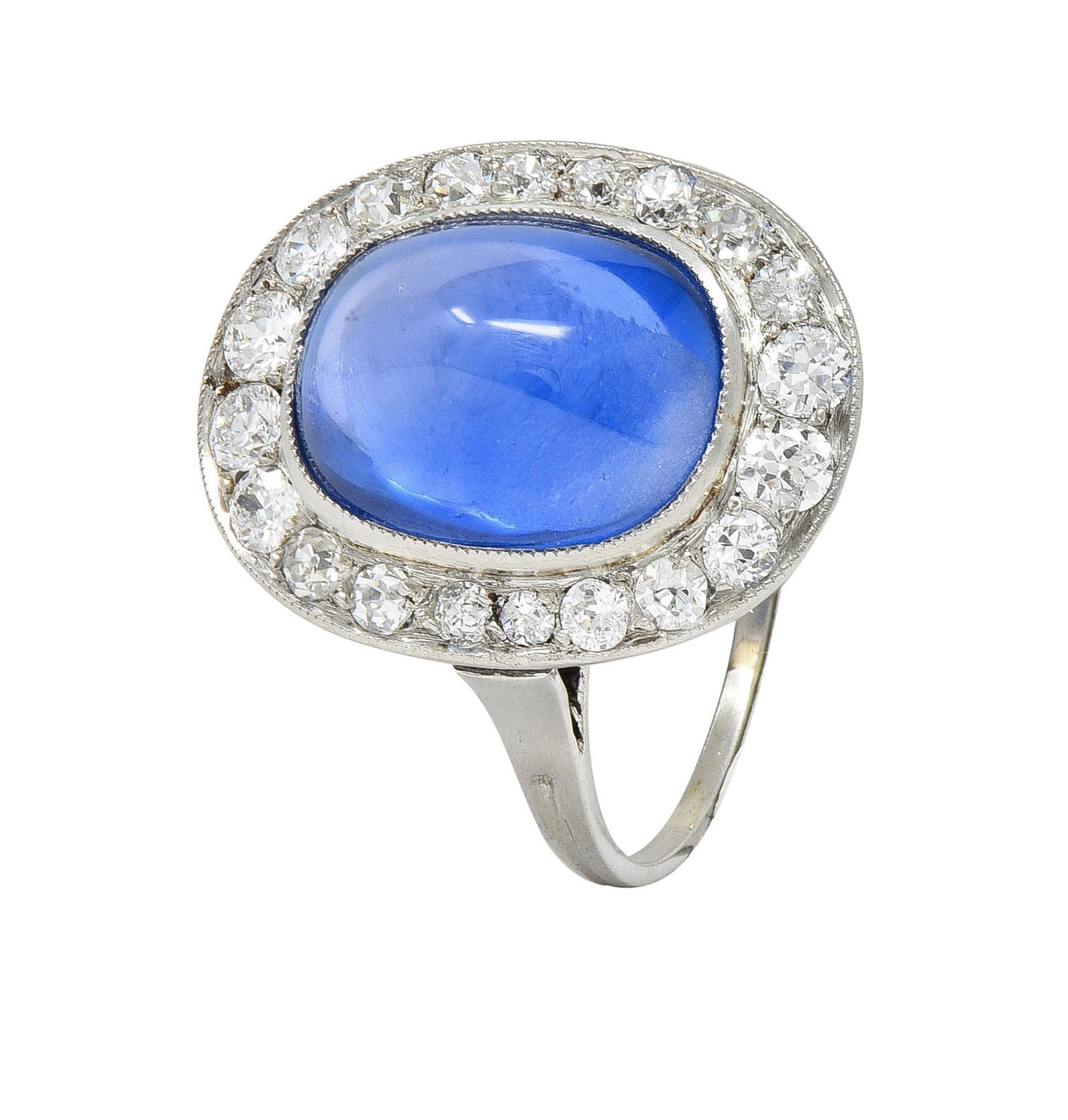 Art Deco 6.32 CTW No Heat Burma Sapphire Diamond Platinum Halo Ring AGL For Sale 3