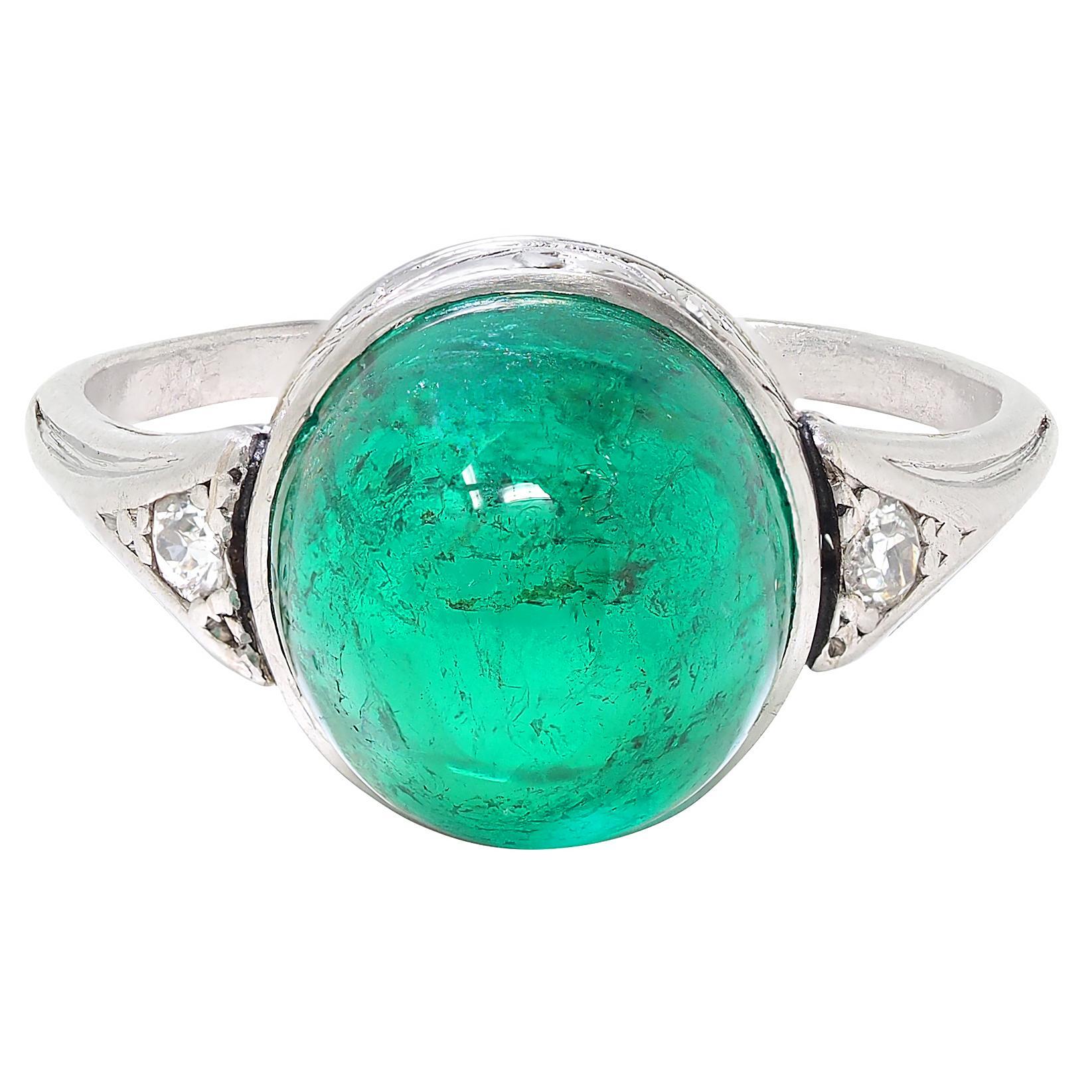 Art Deco 6.34 CTW Colombian Emerald Diamond Platinum Vintage Scrolling Ring AGL in vendita 6