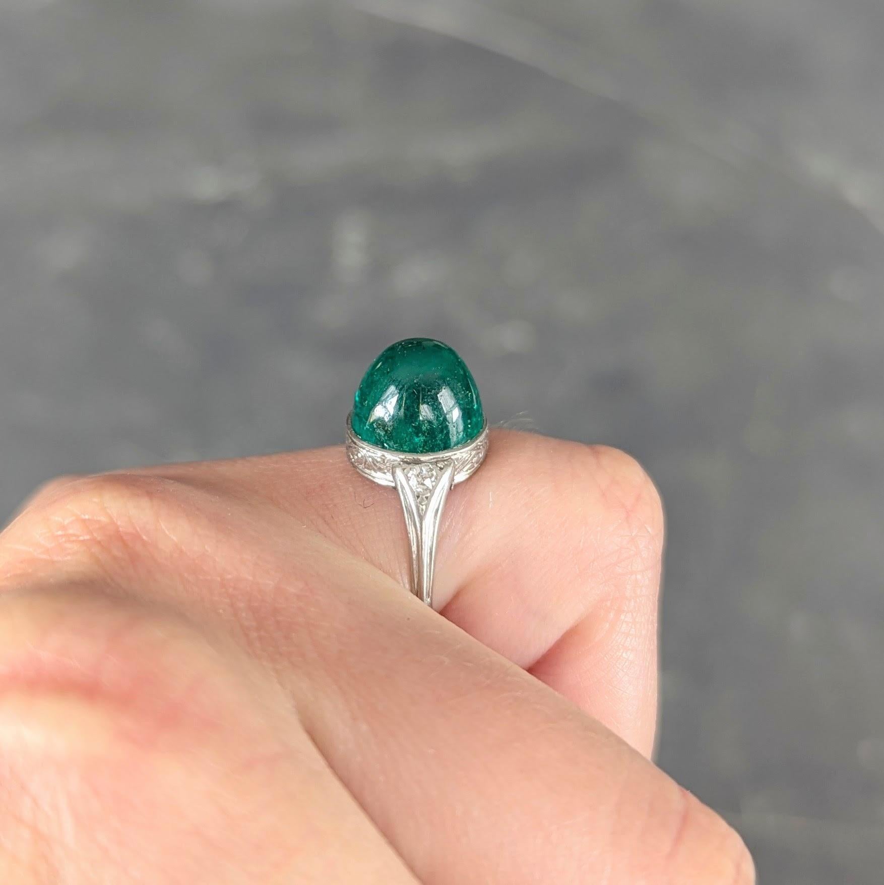 Art Deco 6.34 CTW Colombian Emerald Diamond Platinum Vintage Scrolling Ring AGL in vendita 7