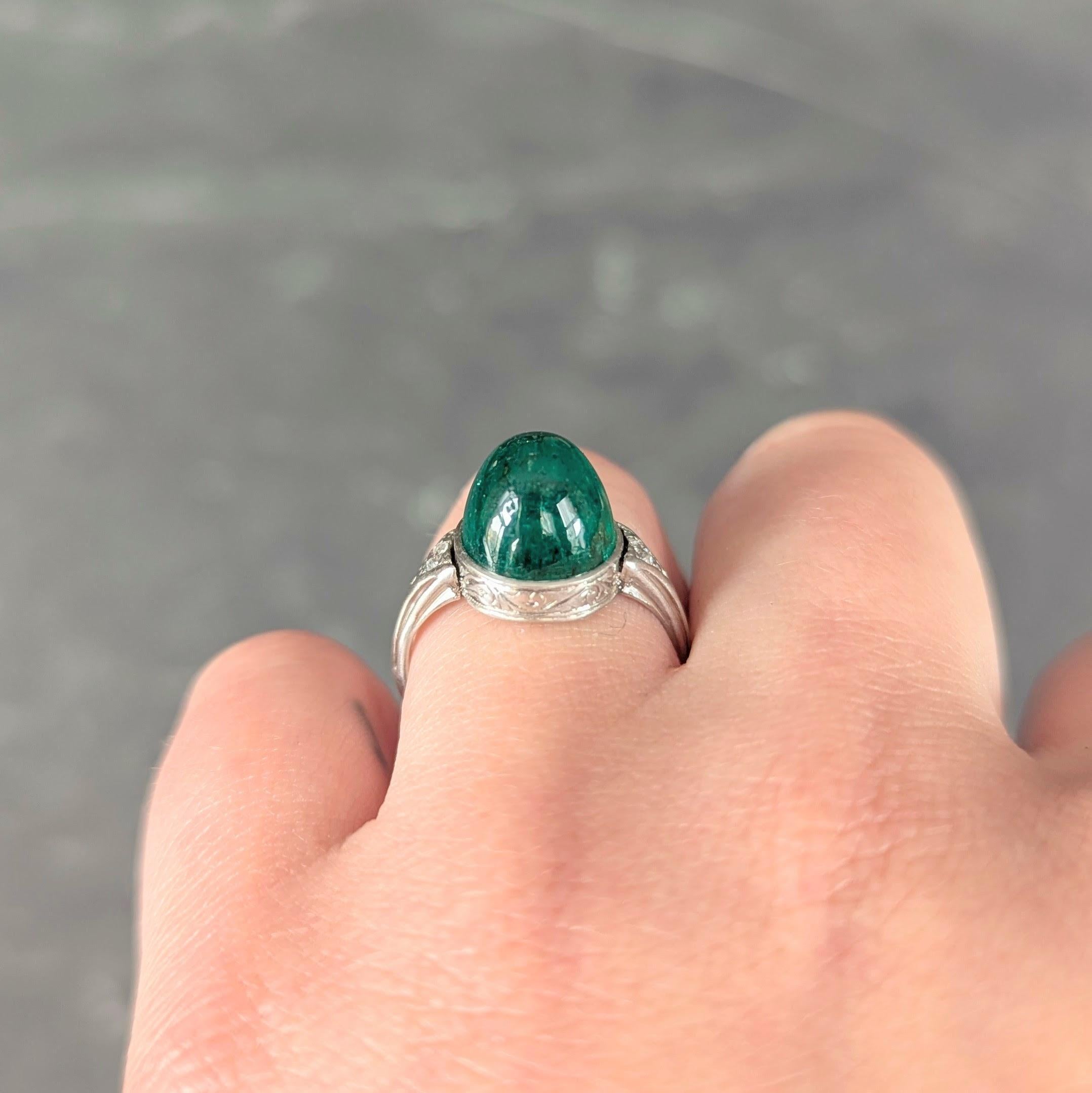 Art Deco 6.34 CTW Colombian Emerald Diamond Platinum Vintage Scrolling Ring AGL in vendita 8