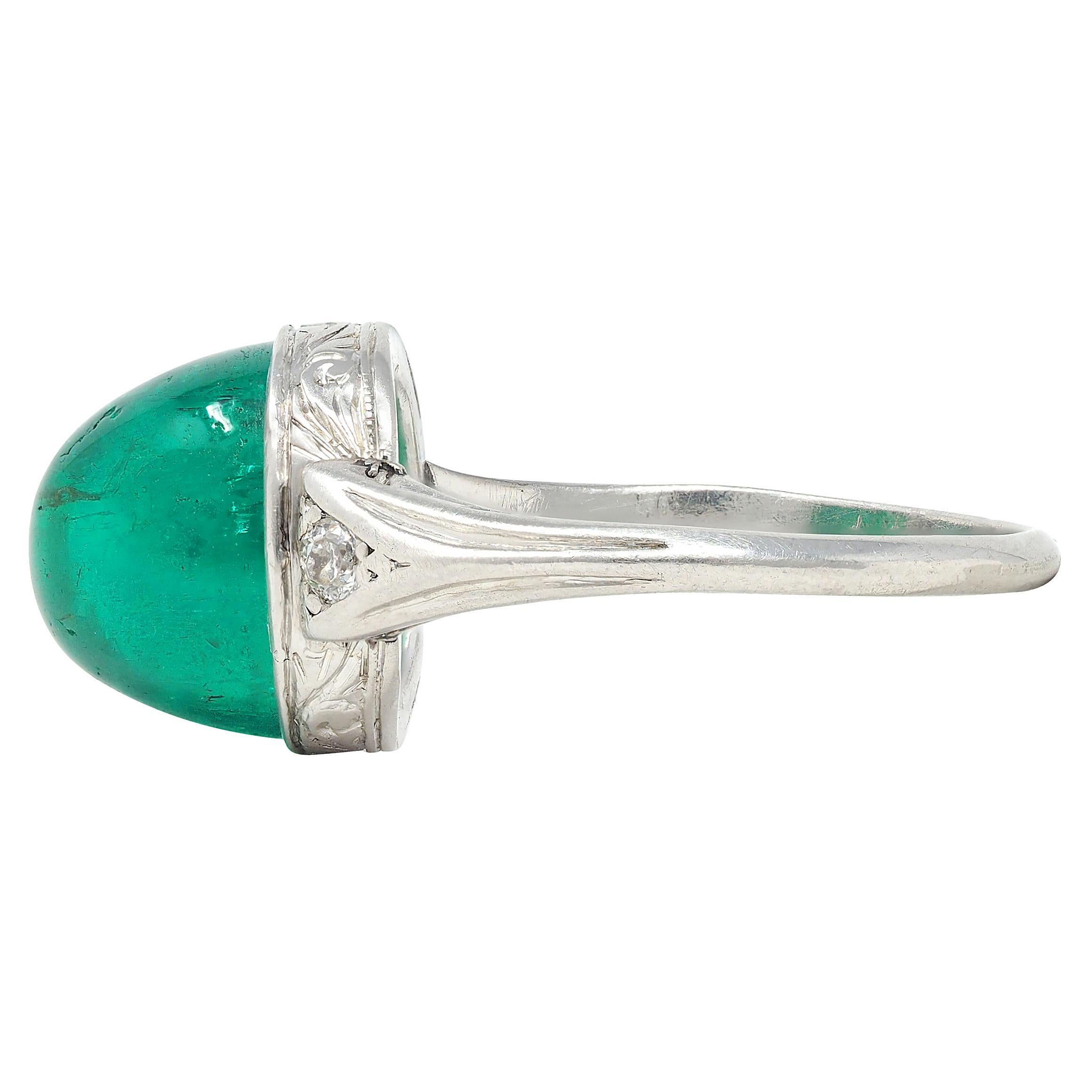 Art Deco 6.34 CTW Colombian Emerald Diamond Platinum Vintage Scrolling Ring AGL in vendita 1