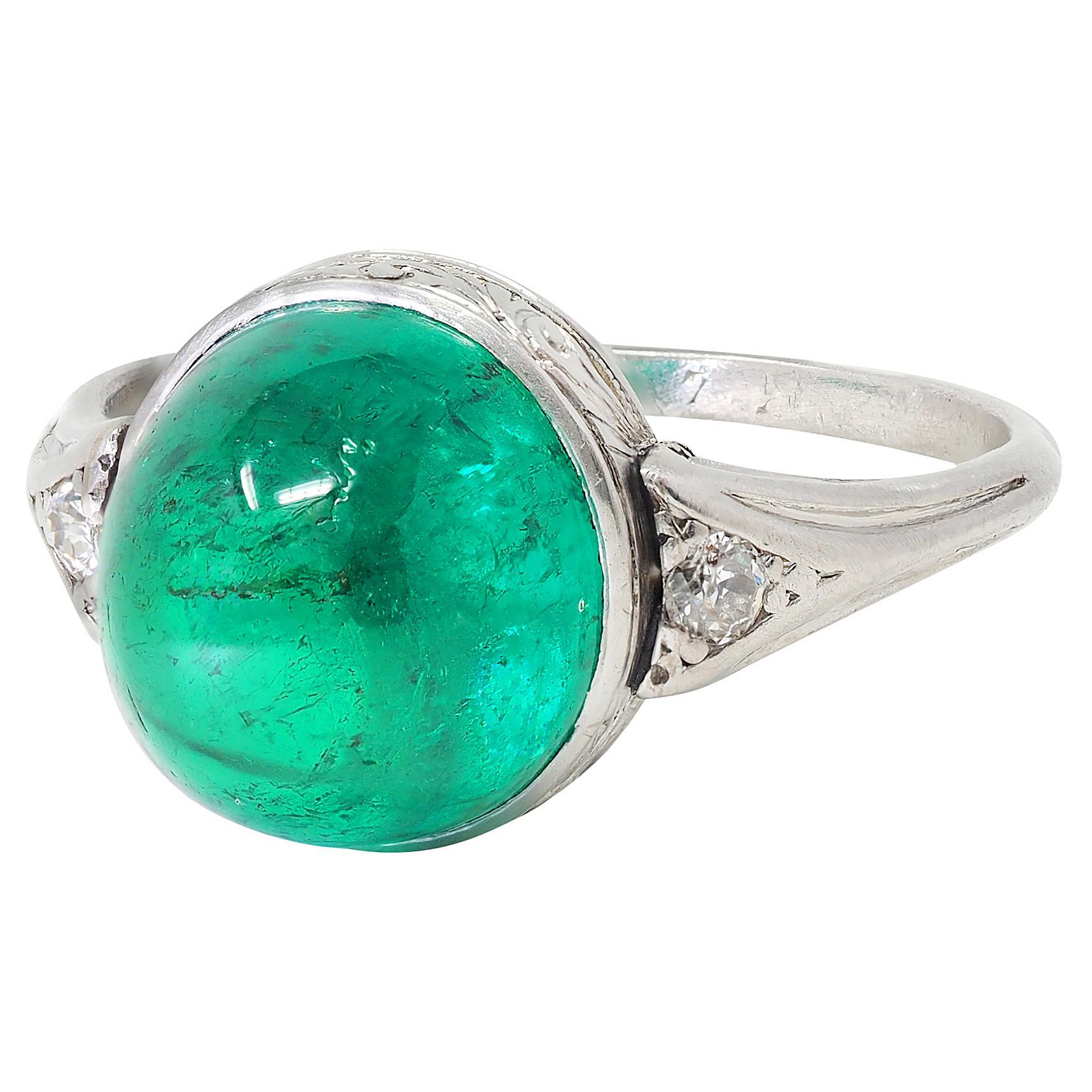 Art Deco 6.34 CTW Colombian Emerald Diamond Platinum Vintage Scrolling Ring AGL in vendita 2
