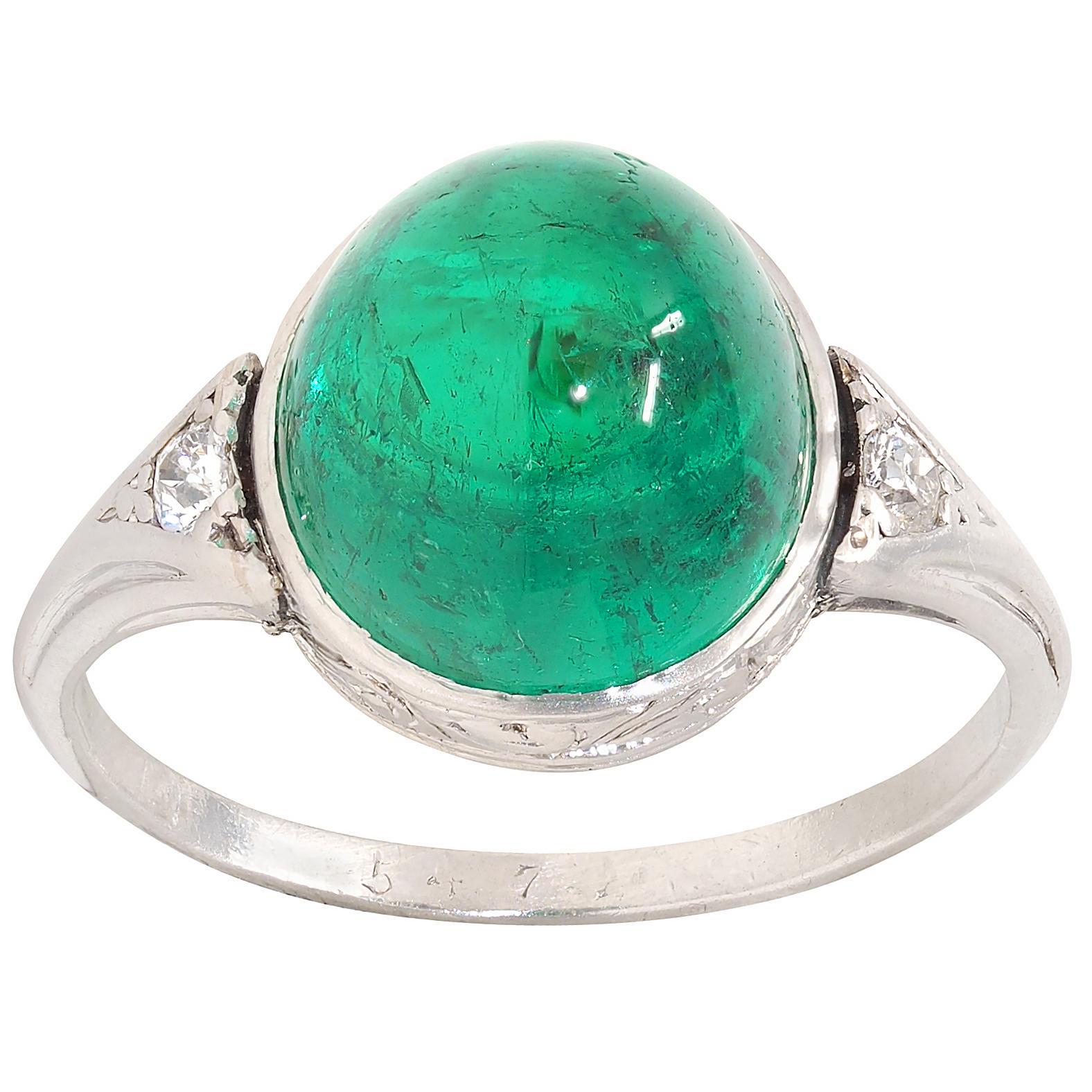 Art Deco 6.34 CTW Colombian Emerald Diamond Platinum Vintage Scrolling Ring AGL in vendita 3