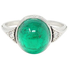 Art Deco 6.34 CTW Colombian Emerald Diamond Platinum Vintage Scrolling Ring AGL