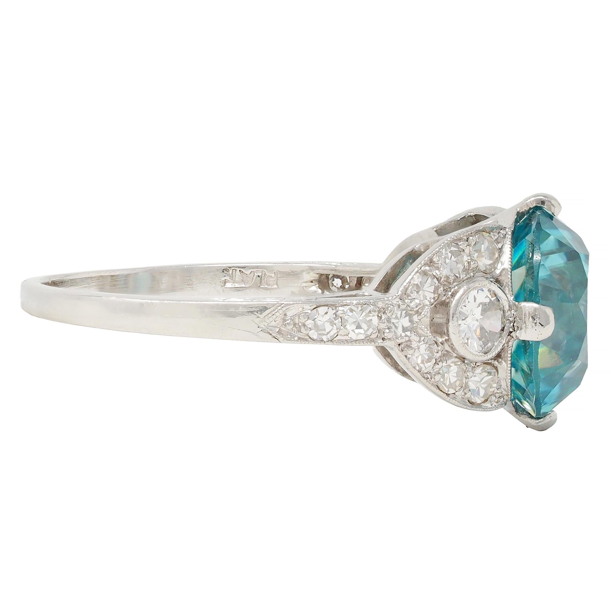 Art Deco 6.35 CTW Zircon Diamond Platinum Vintage Cocktail Ring In Excellent Condition For Sale In Philadelphia, PA