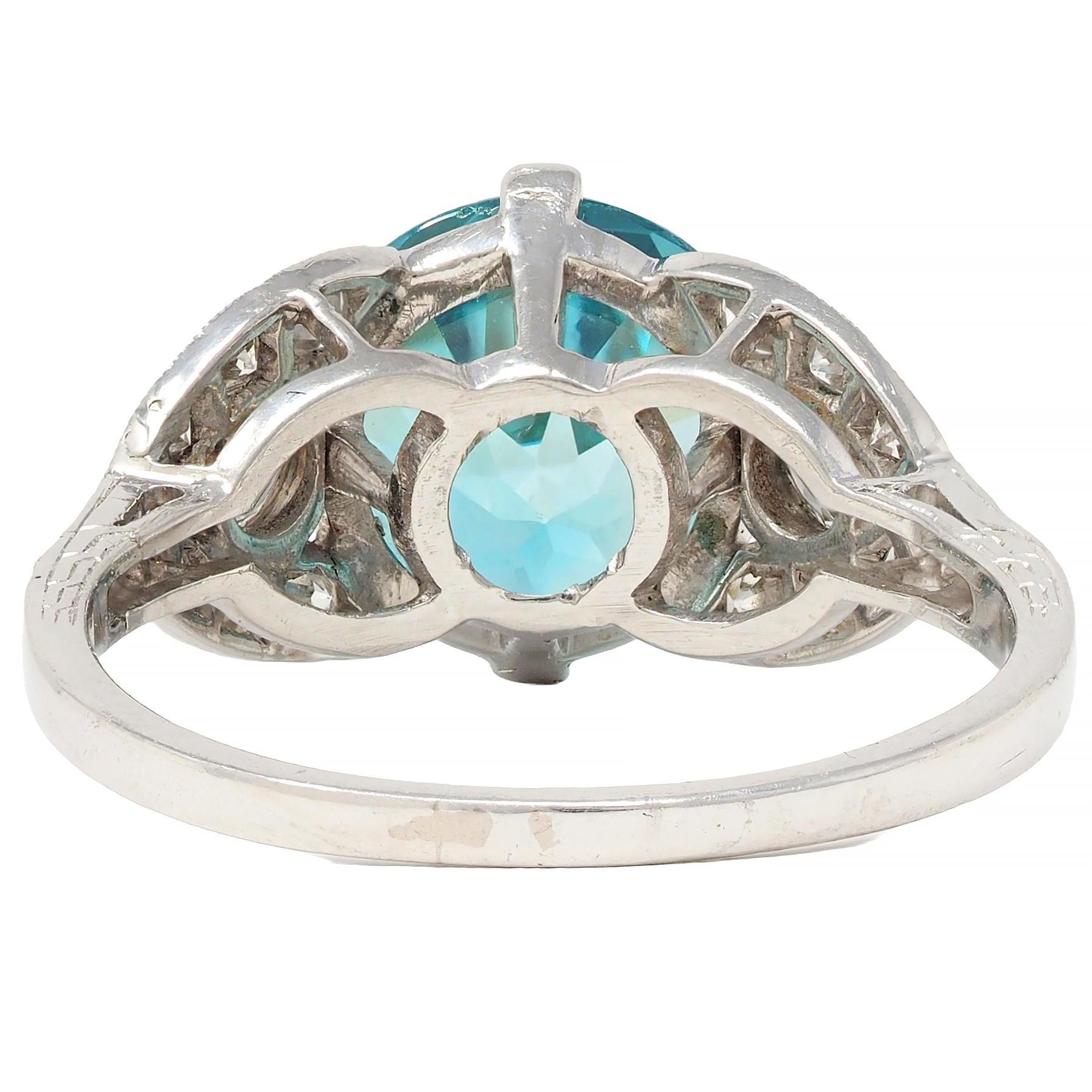 Women's or Men's Art Deco 6.35 CTW Zircon Diamond Platinum Vintage Cocktail Ring For Sale