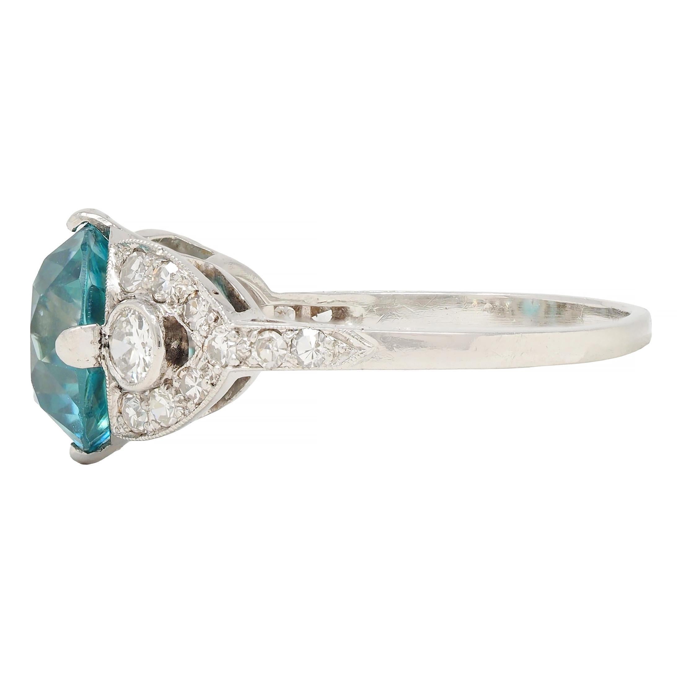 Art Deco 6.35 CTW Zircon Diamond Platinum Vintage Cocktail Ring For Sale 1