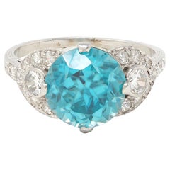 Art Deco 6.35 CTW Zircon Diamond Platinum Vintage Cocktail Ring