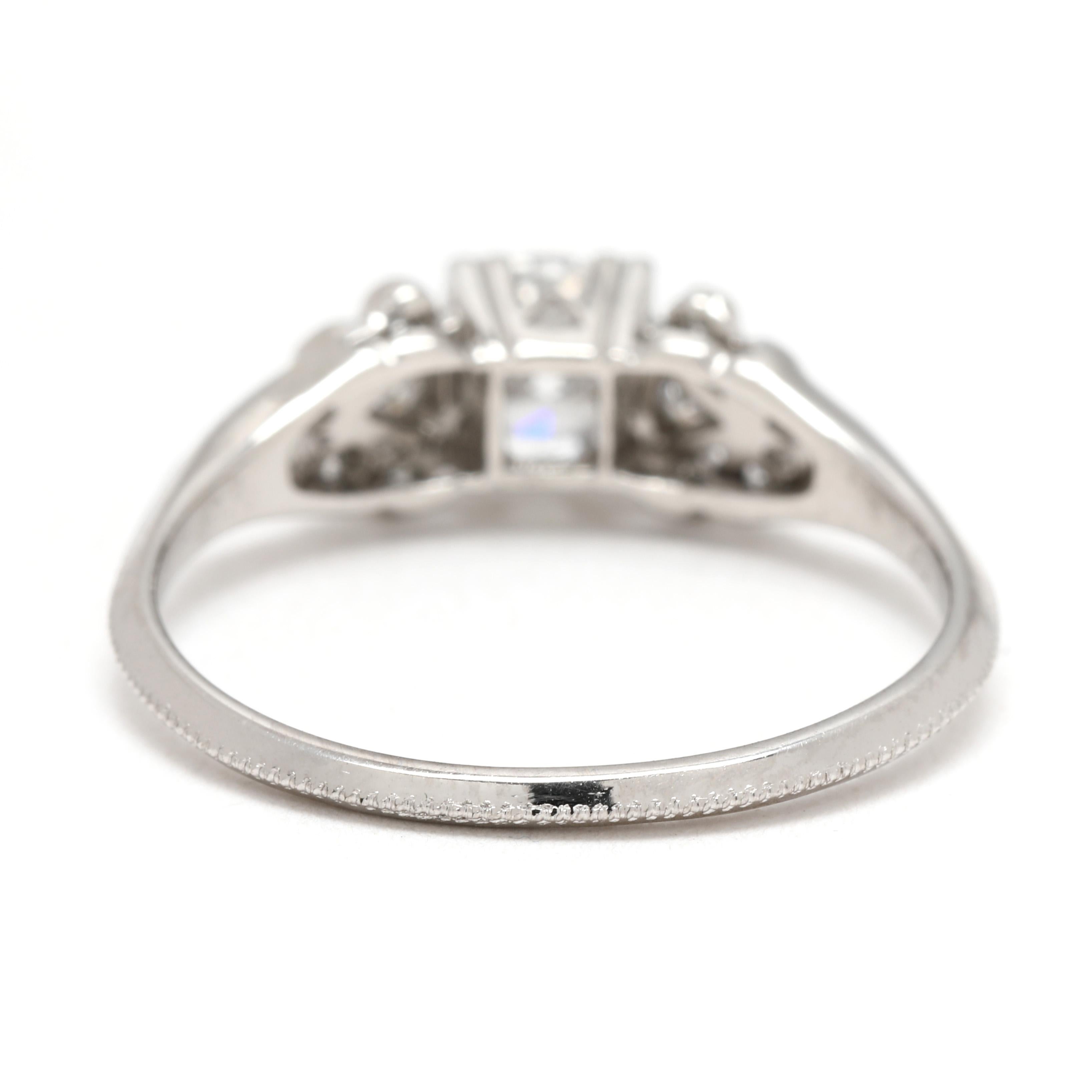 Anillo de compromiso de diamantes art déco de 0,63 ctw, platino, talla 7 Art Decó en venta