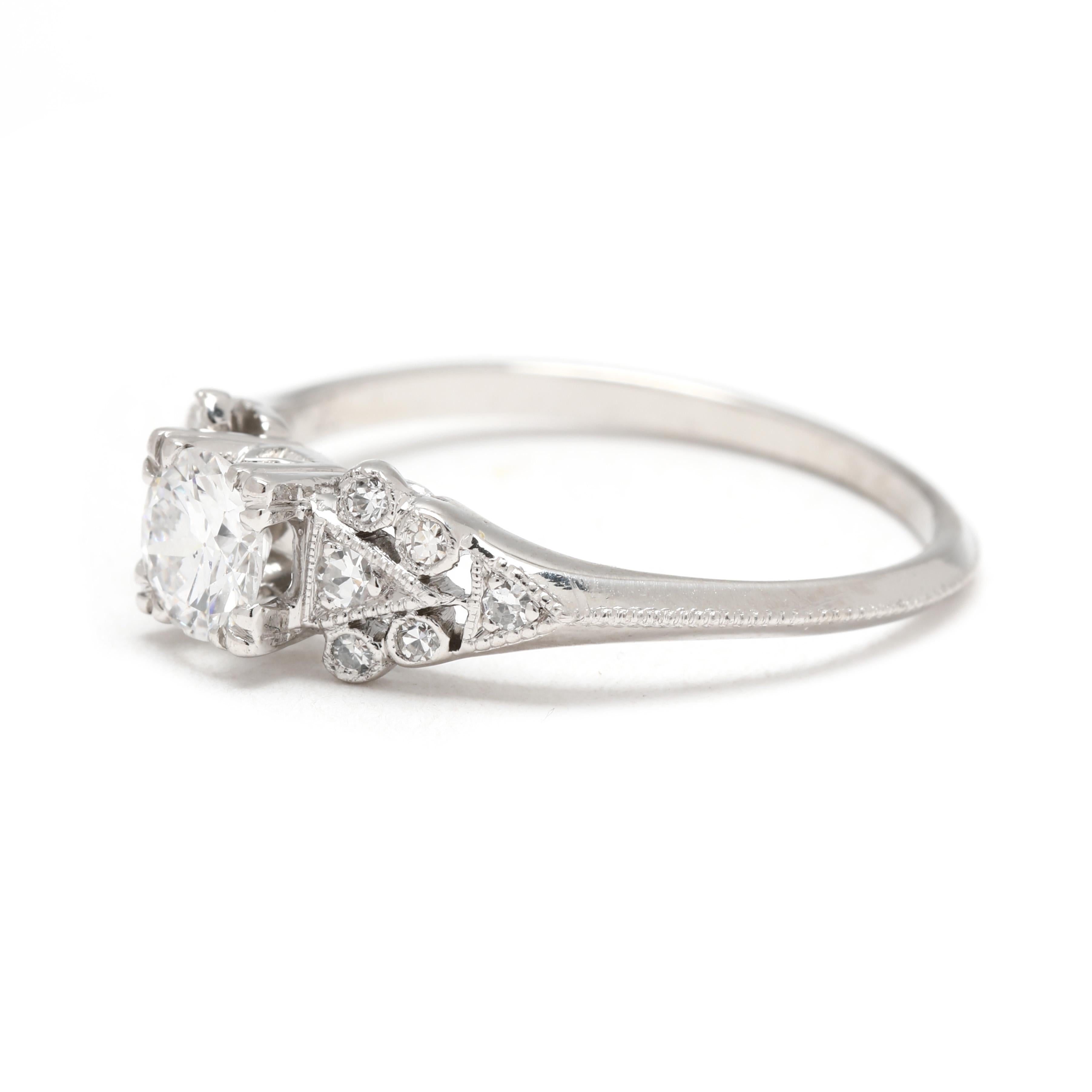 Anillo de compromiso de diamantes art déco de 0,63 ctw, platino, talla 7 Corte europeo antiguo en venta