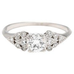 Anillo de compromiso de diamantes art déco de 0,63 ctw, platino, talla 7