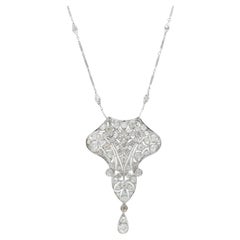 Art Deco 6.40 CTW Diamond Platinum Vintage Floral Lavalier Pendant Necklace