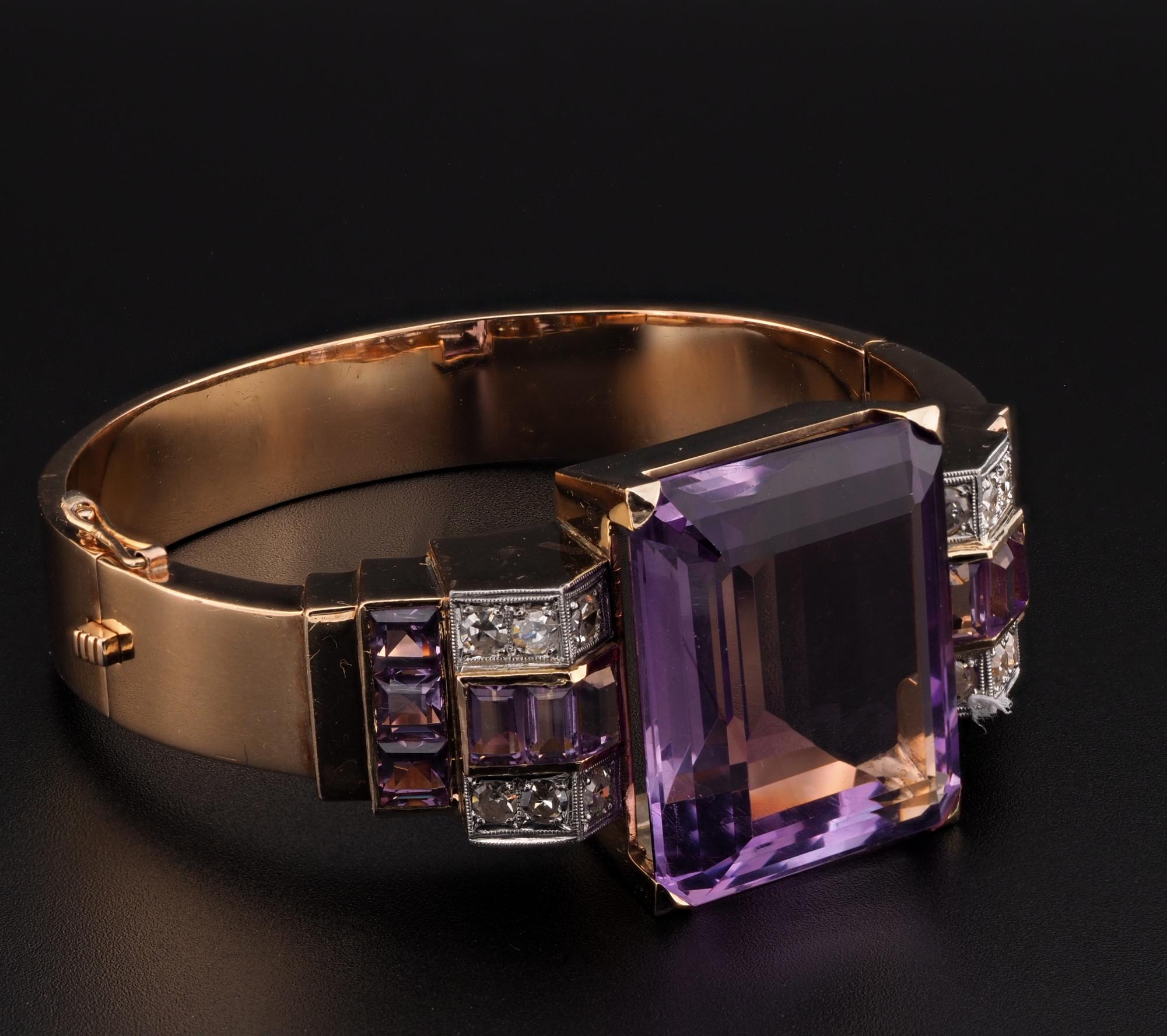 Art Deco 64.00 Ct Amethyst plus more and Diamond Bangle In Good Condition For Sale In Napoli, IT