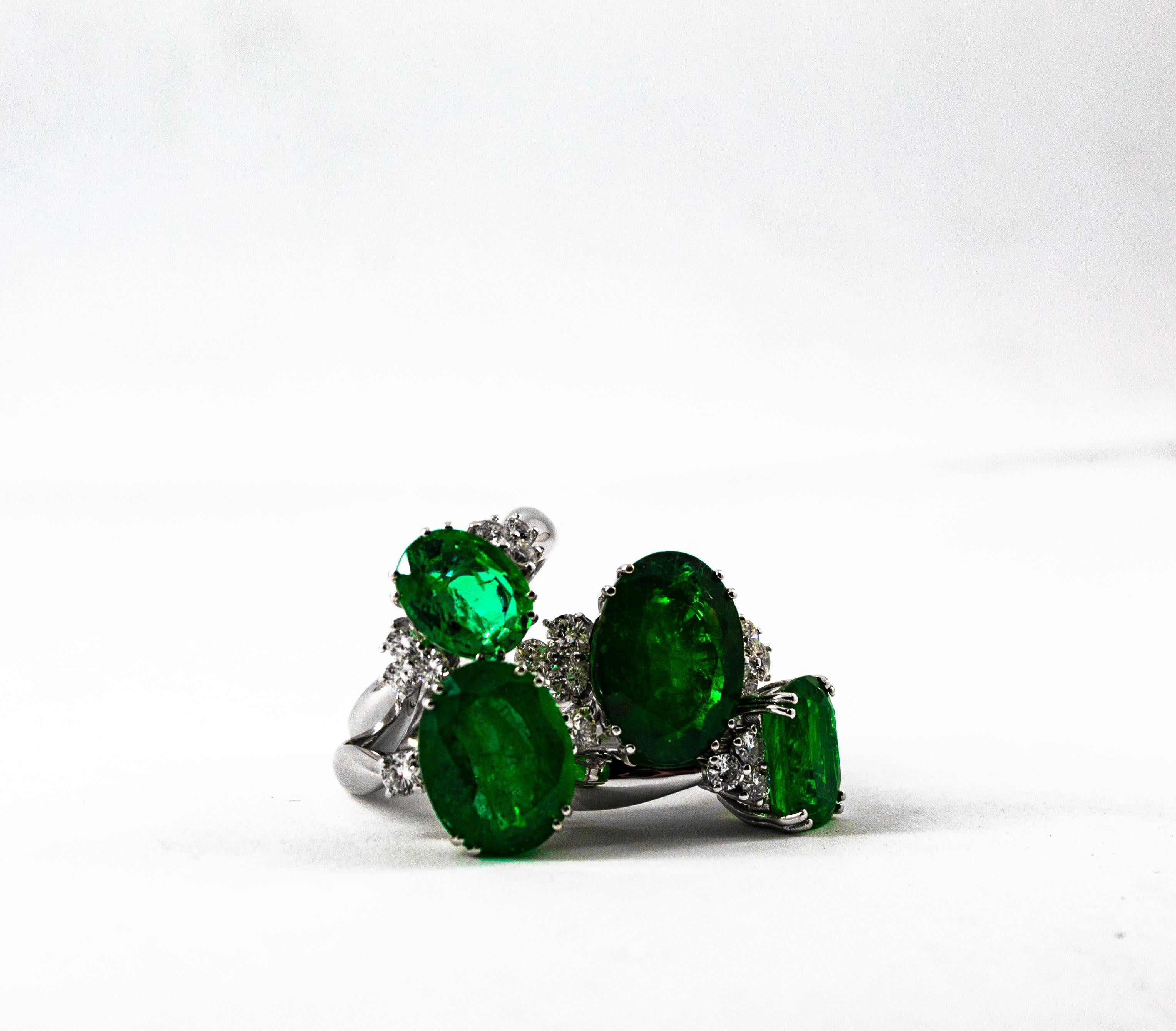 Art Deco 6.42 Carat Emerald 0.60 Carat White Diamond White Gold Cocktail Ring For Sale 8