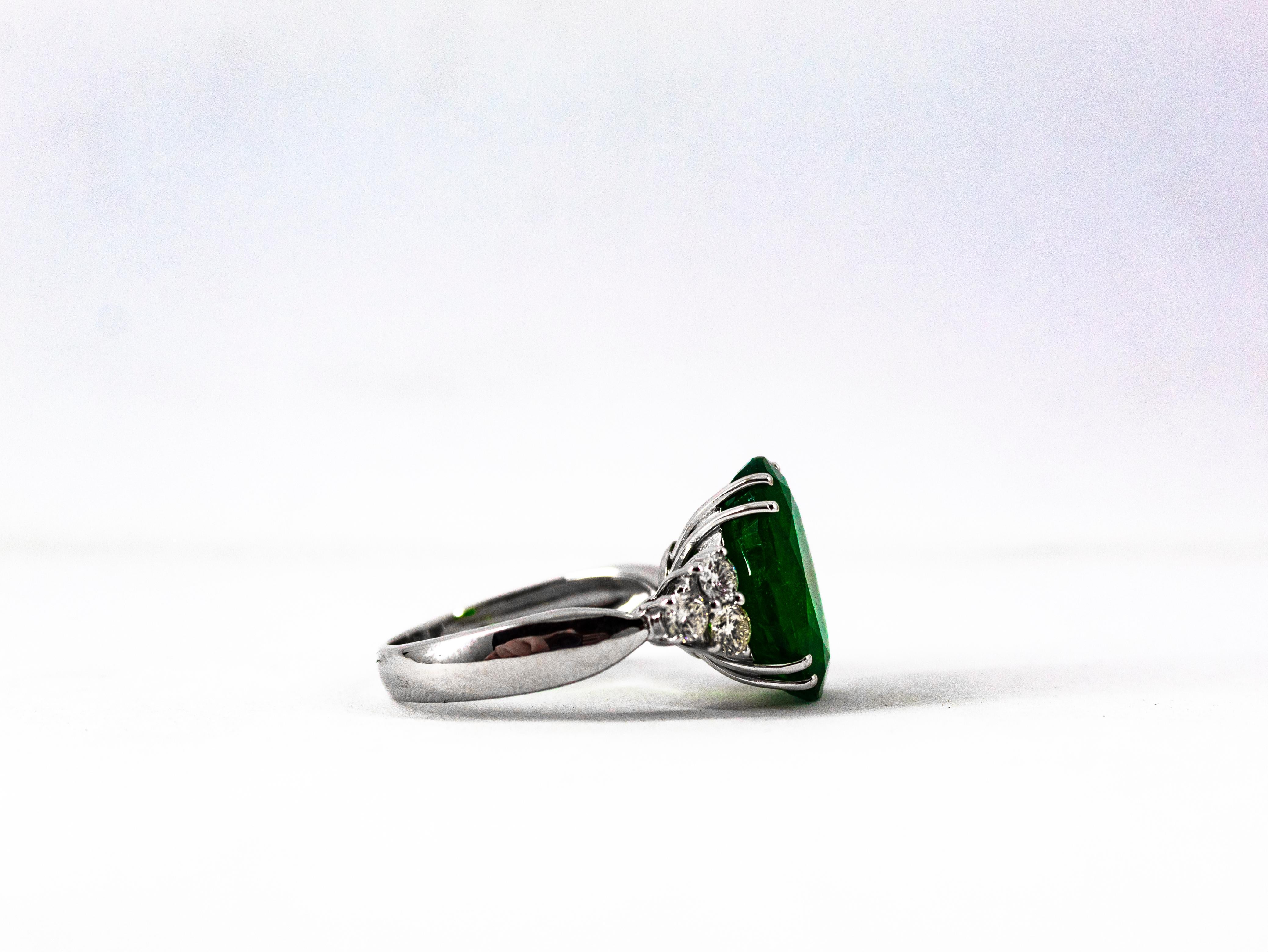 Art Deco 6.42 Carat Emerald 0.60 Carat White Diamond White Gold Cocktail Ring For Sale 11