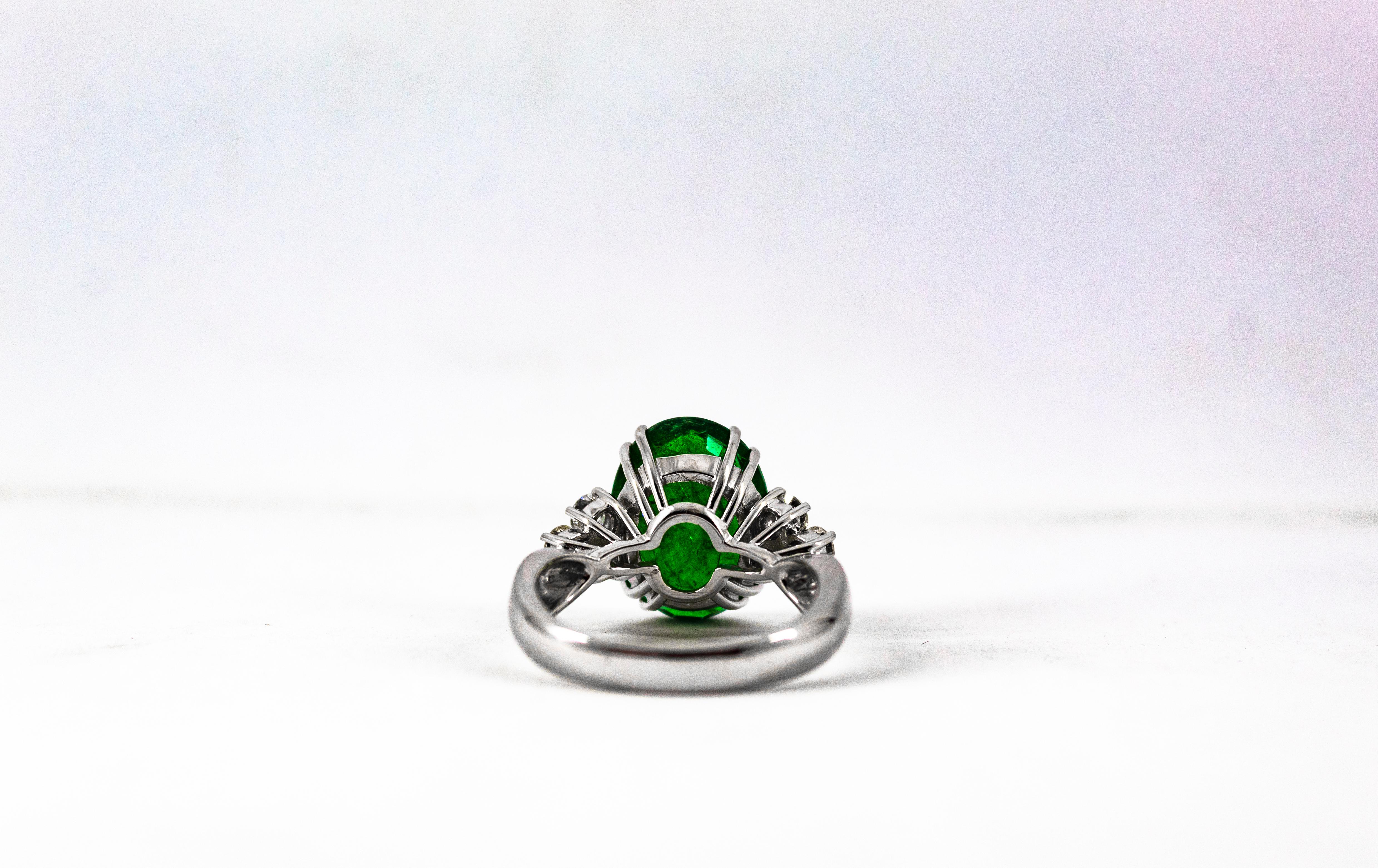 Art Deco 6.42 Carat Emerald 0.60 Carat White Diamond White Gold Cocktail Ring For Sale 12