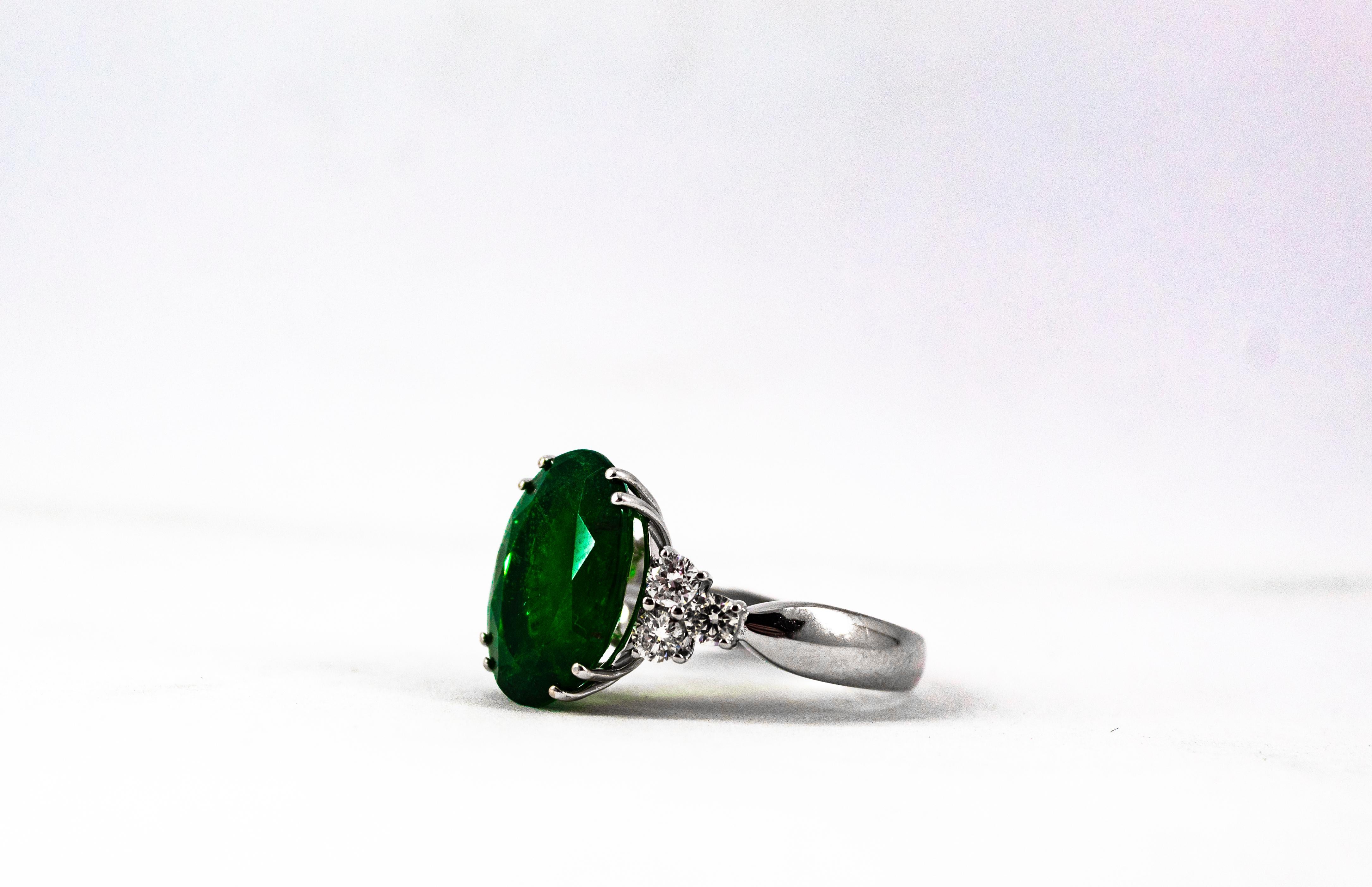 Art Deco 6.42 Carat Emerald 0.60 Carat White Diamond White Gold Cocktail Ring For Sale 15