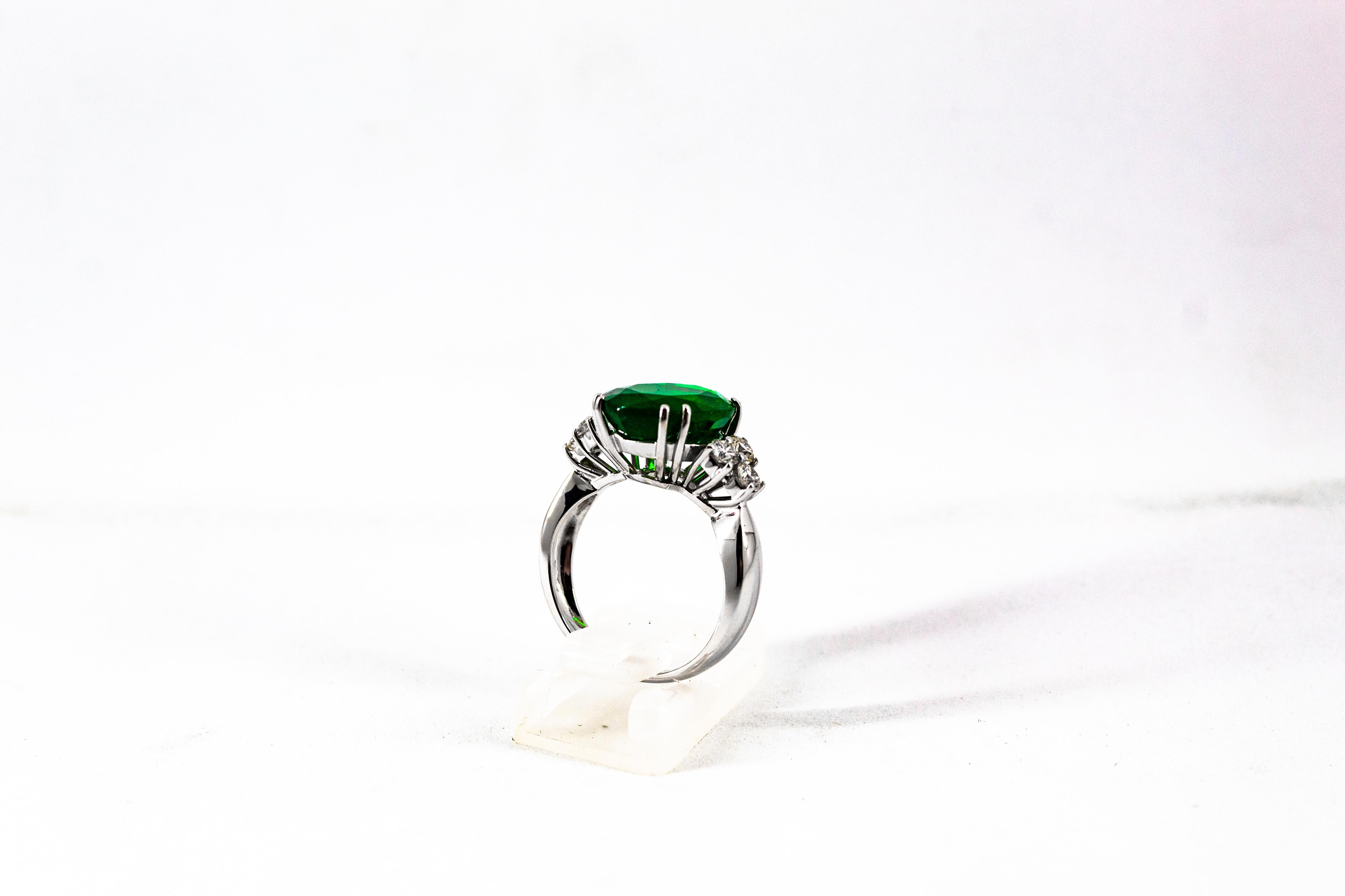 Art Deco 6.42 Carat Emerald 0.60 Carat White Diamond White Gold Cocktail Ring For Sale 1