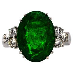 Art Deco 6.42 Carat Emerald 0.60 Carat White Diamond White Gold Cocktail Ring