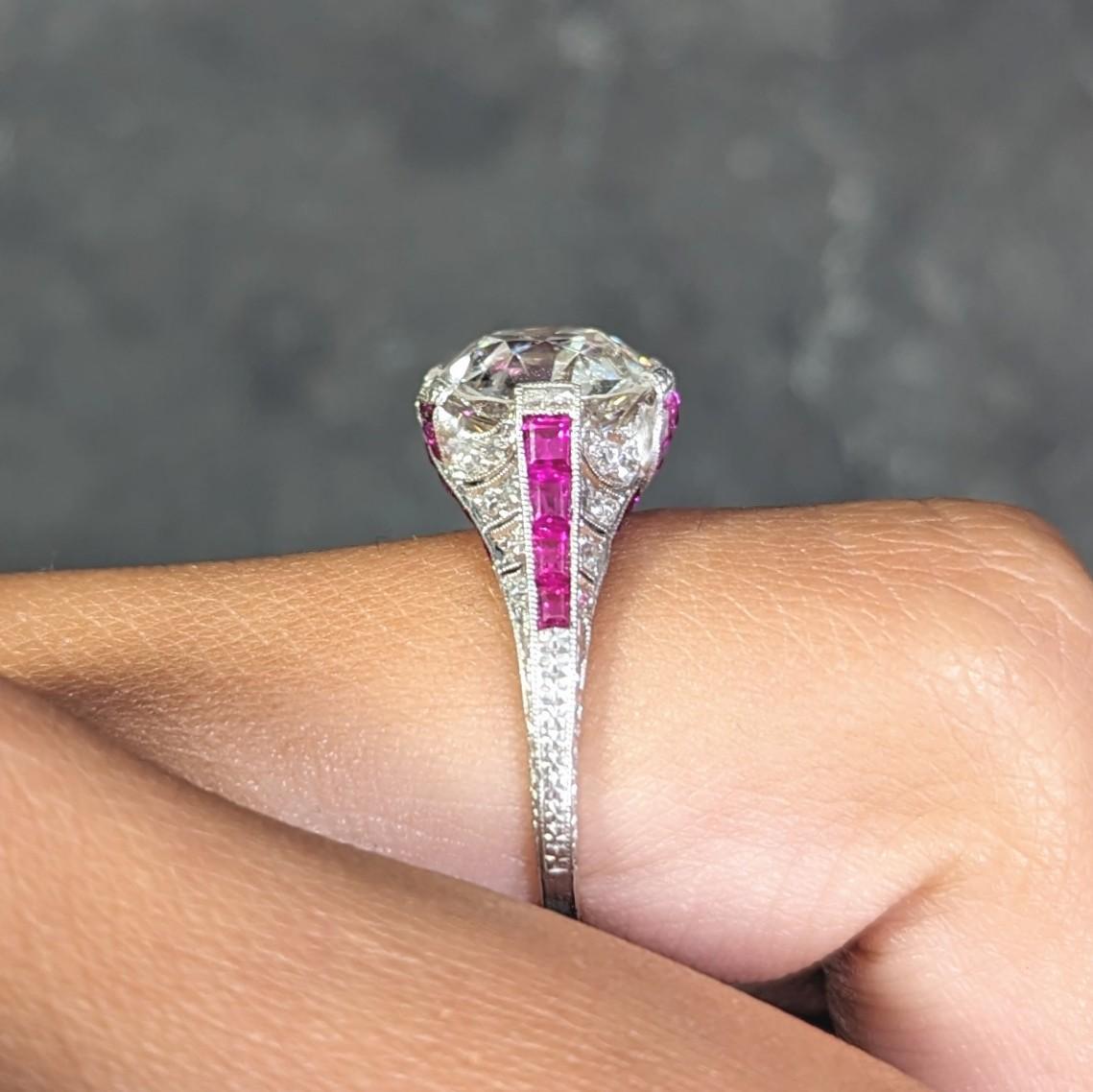 Anello di fidanzamento Art Deco 6,43 CTW Old European Diamond Ruby Platinum X GIA in vendita 5
