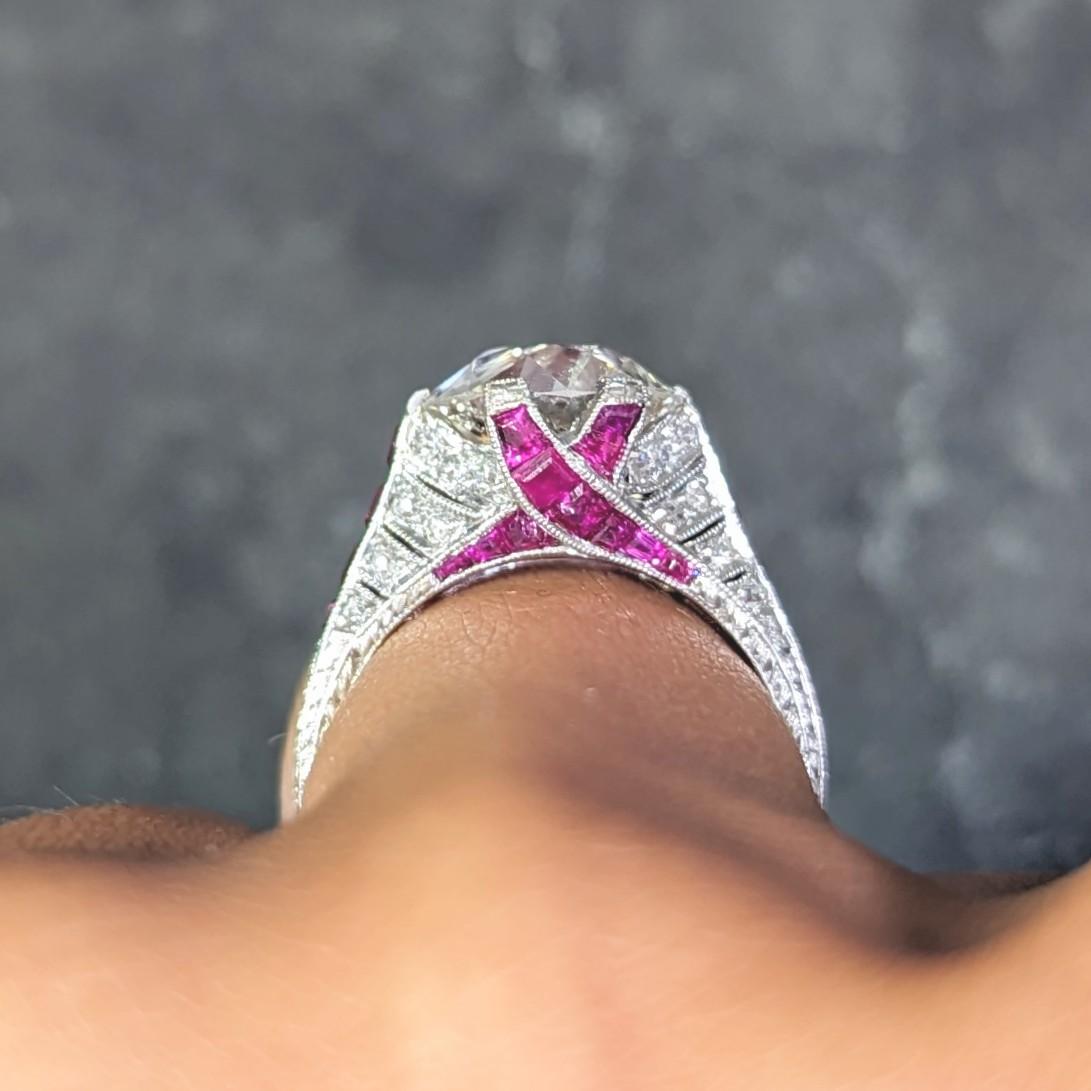 Art Deco 6.43 CTW Old European Diamond Ruby Platinum X Engagement Ring GIA For Sale 9