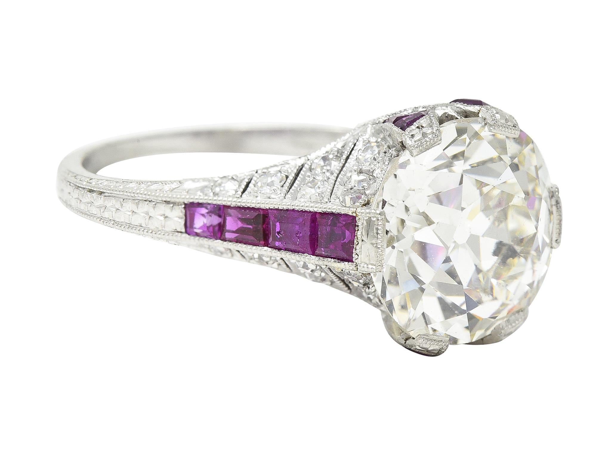 Old European Cut Art Deco 6.43 CTW Old European Diamond Ruby Platinum X Engagement Ring GIA For Sale