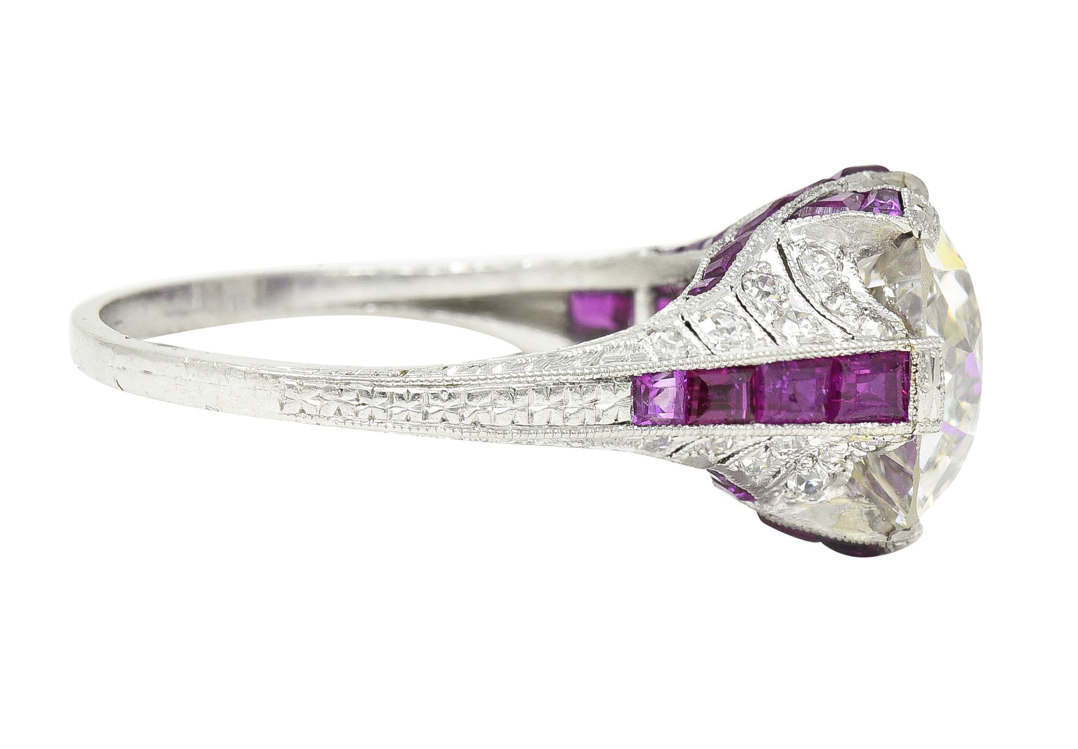 Women's or Men's Art Deco 6.43 CTW Old European Diamond Ruby Platinum X Engagement Ring GIA For Sale