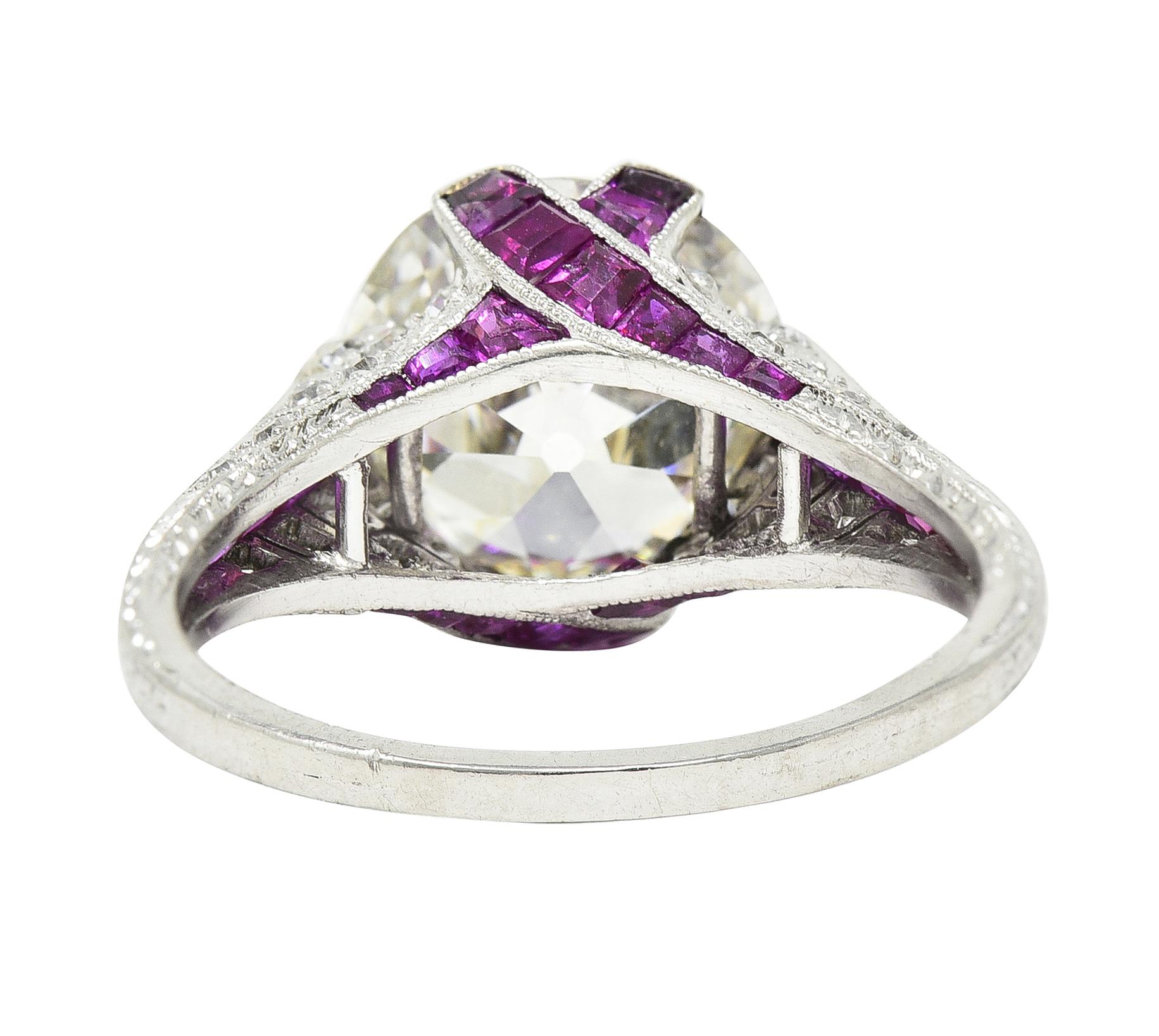 Art Deco 6.43 CTW Old European Diamond Ruby Platinum X Engagement Ring GIA For Sale 2