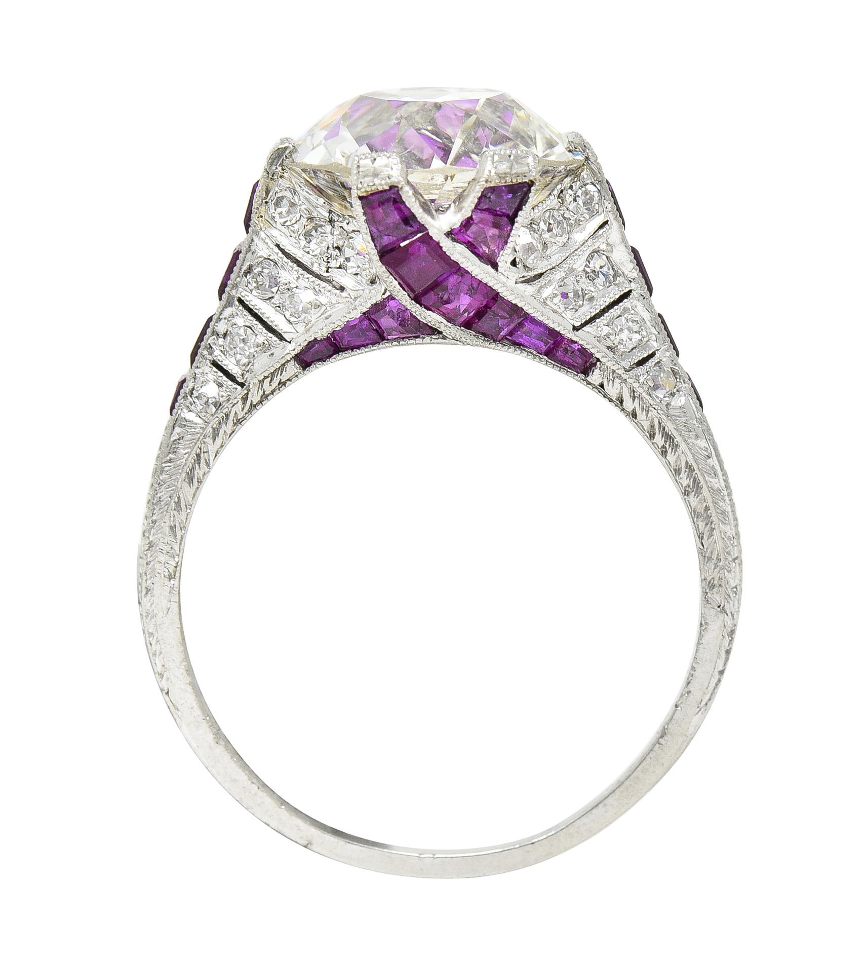Art Deco 6.43 CTW Old European Diamond Ruby Platinum X Engagement Ring GIA For Sale 3