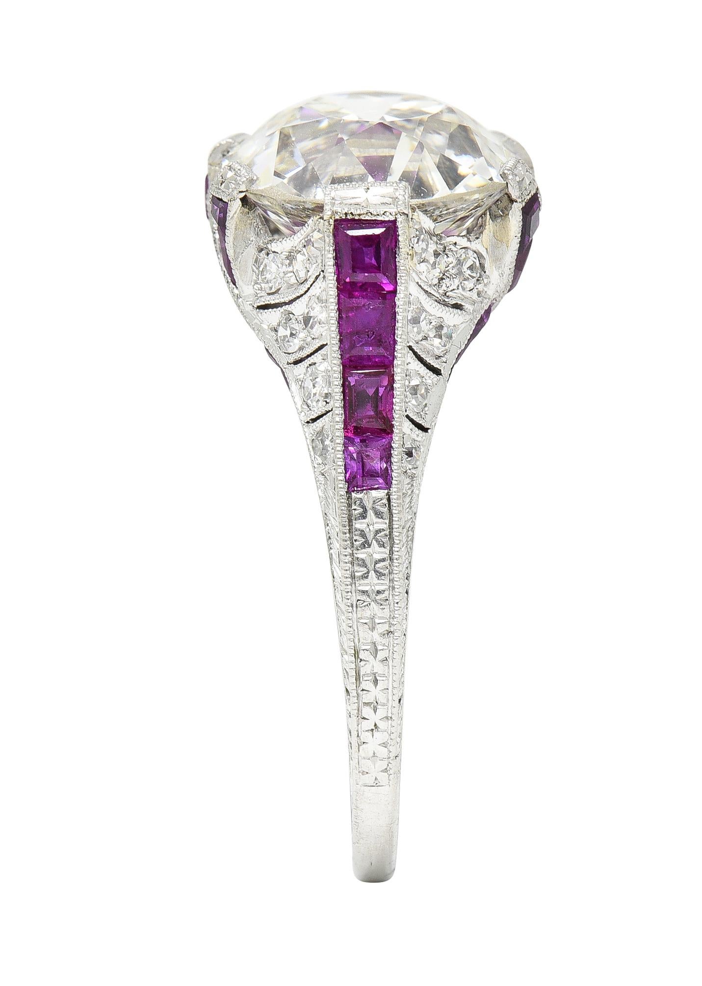Art Deco 6.43 CTW Old European Diamond Ruby Platinum X Engagement Ring GIA For Sale 4