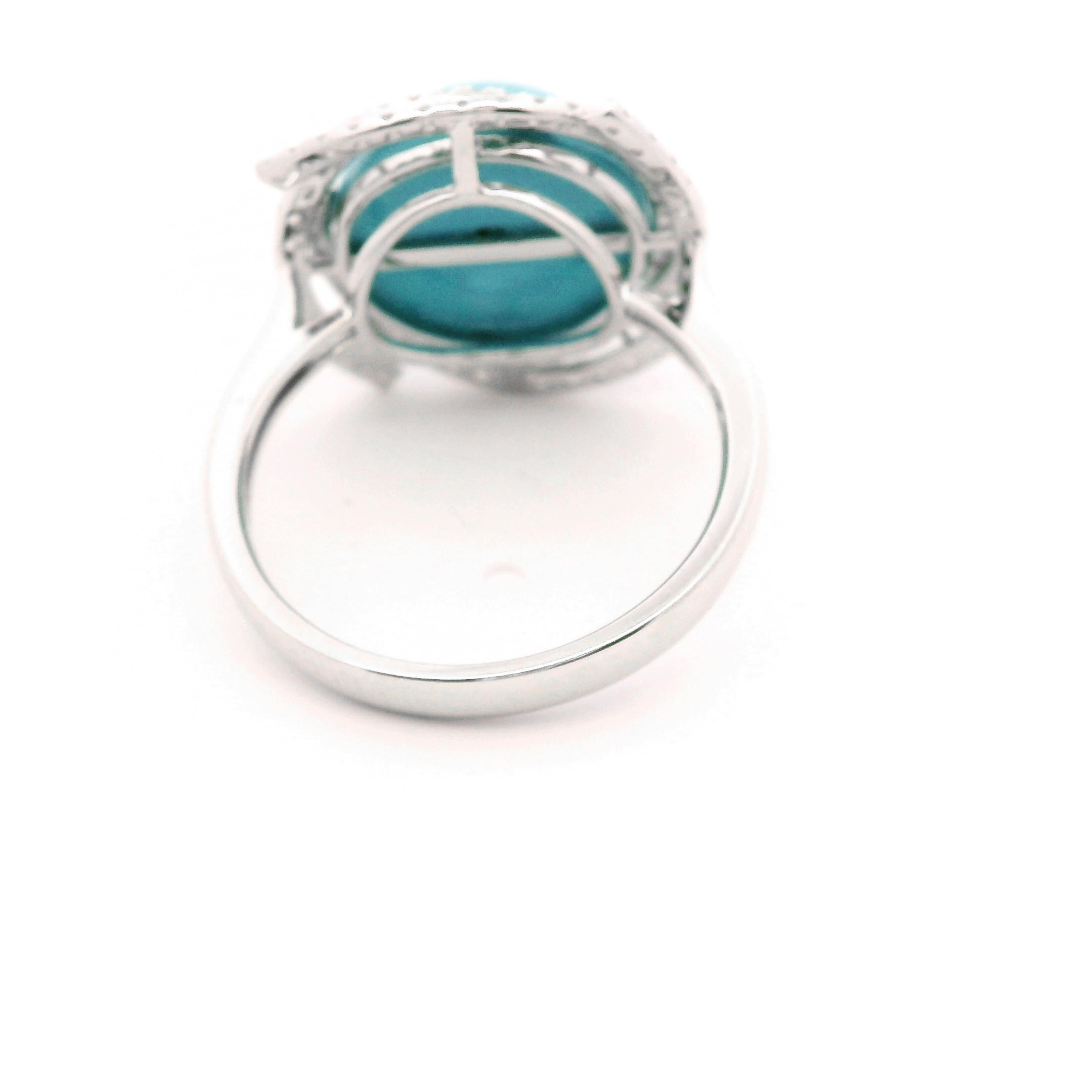 Art Deco 6.46Ct Sleeping Beauty Turquoise Diamond Ring in 14K White Gold In New Condition For Sale In Hong Kong, HK