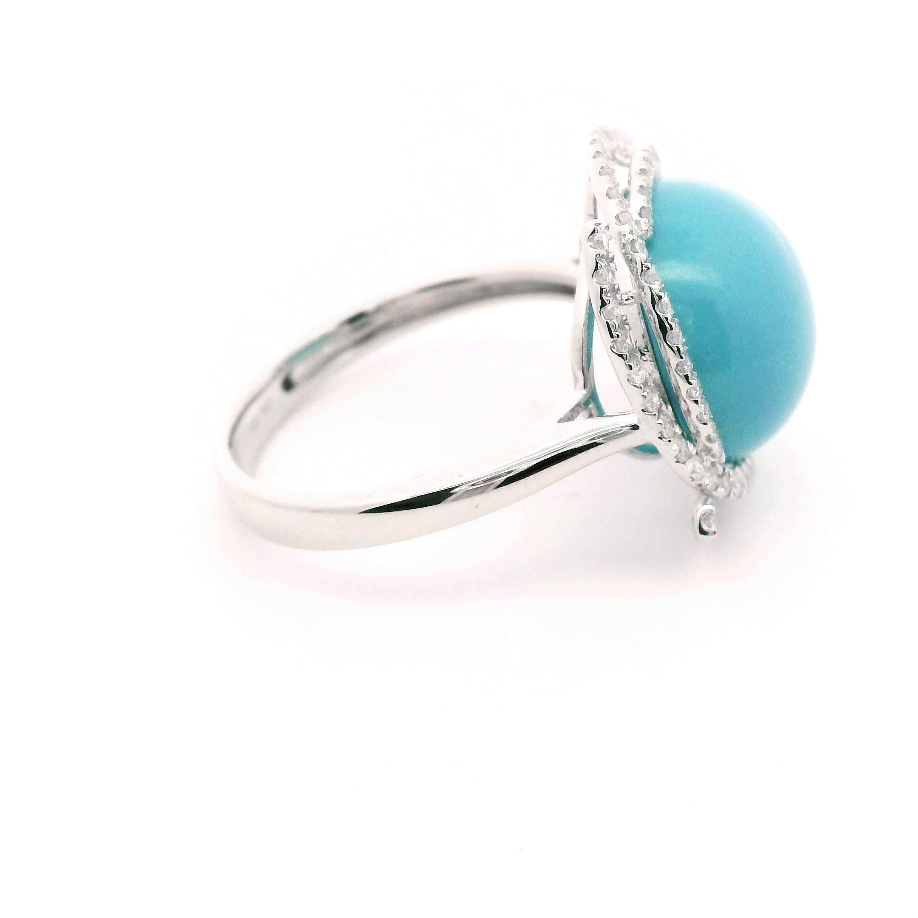 Women's Art Deco 6.46Ct Sleeping Beauty Turquoise Diamond Ring in 14K White Gold For Sale
